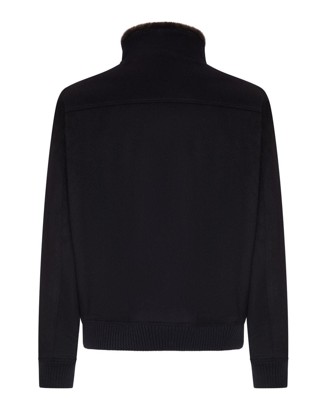 Nome Black Cashmere Bomber Jacket With Fur-Effect Collar for men