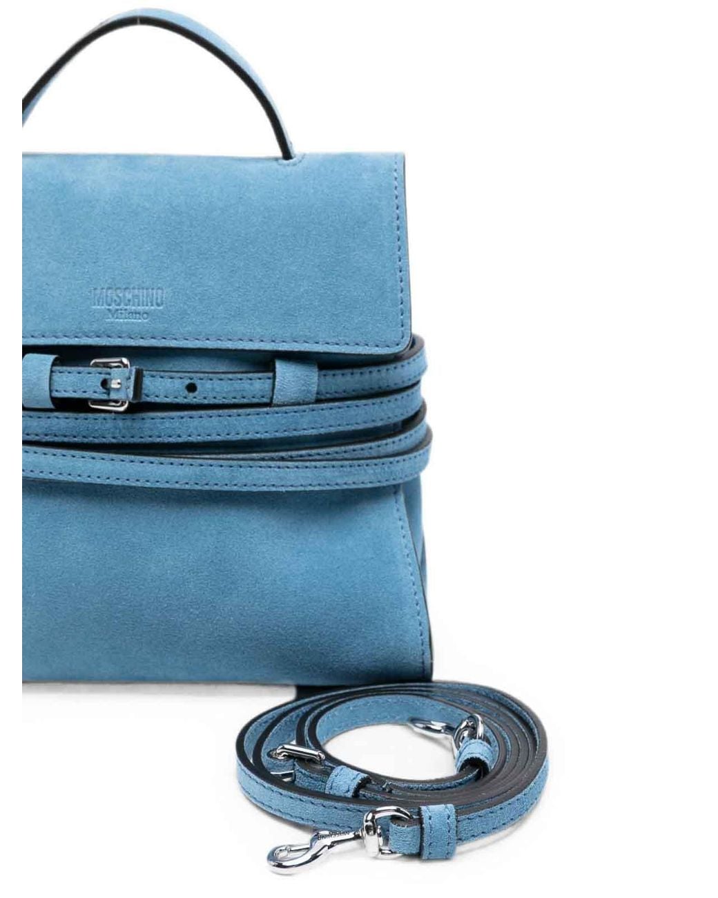 Moschino Blue Tie Me Leather Handbag