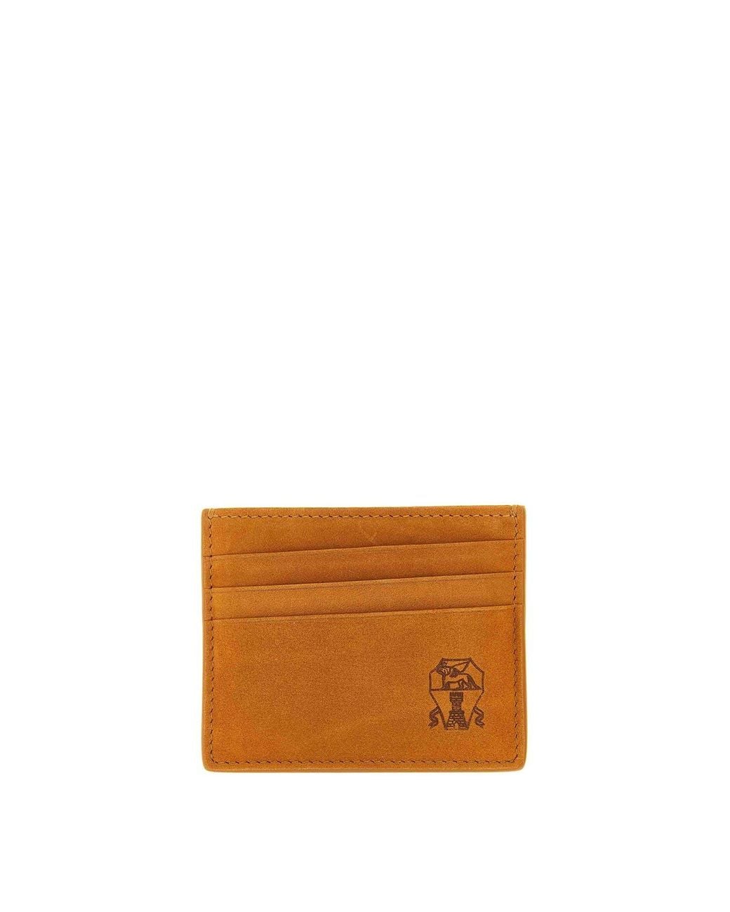 Brunello Cucinelli Orange Suede Card Holder for men