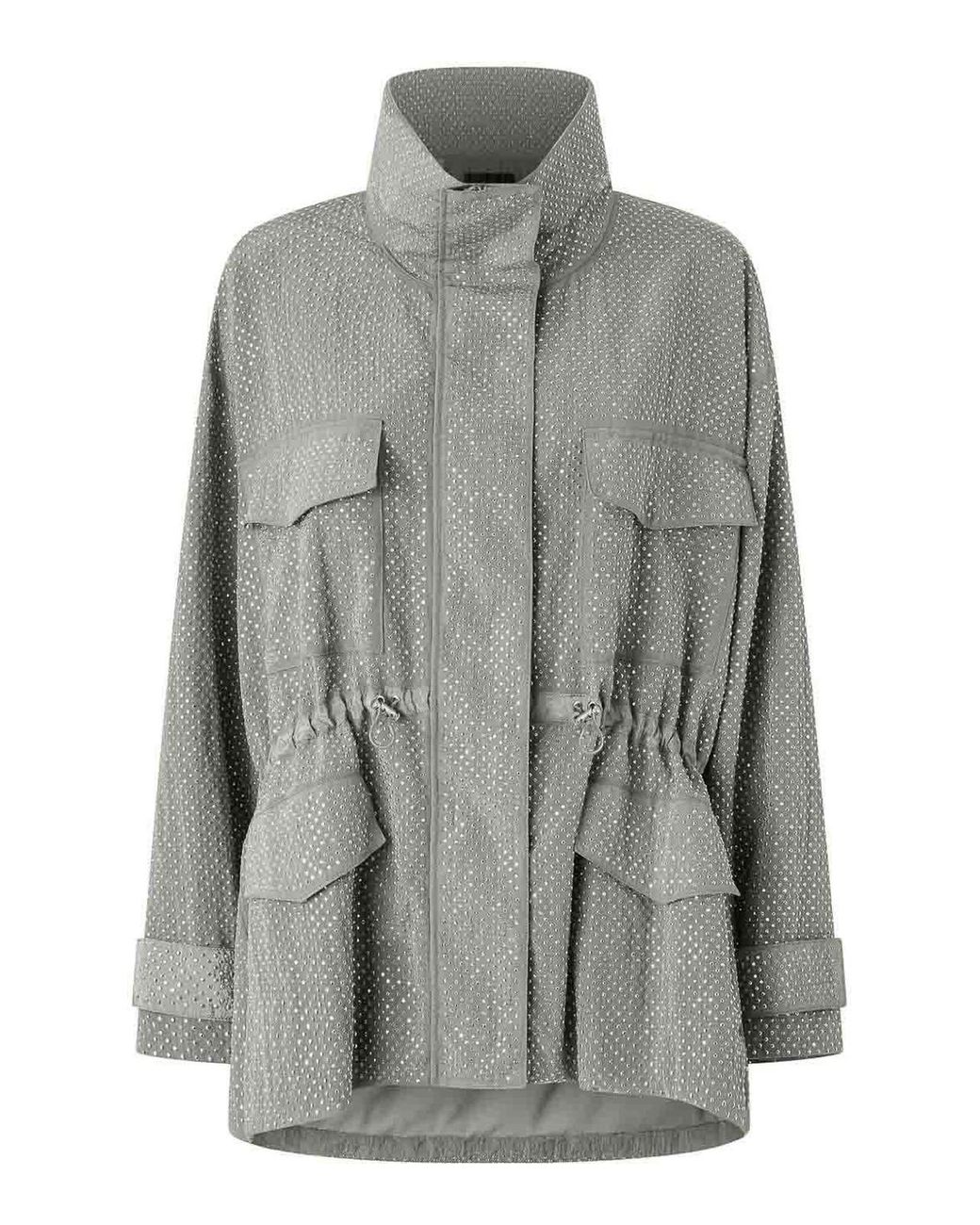 Pinko Gray Embellished Mini Studded Technical Parka