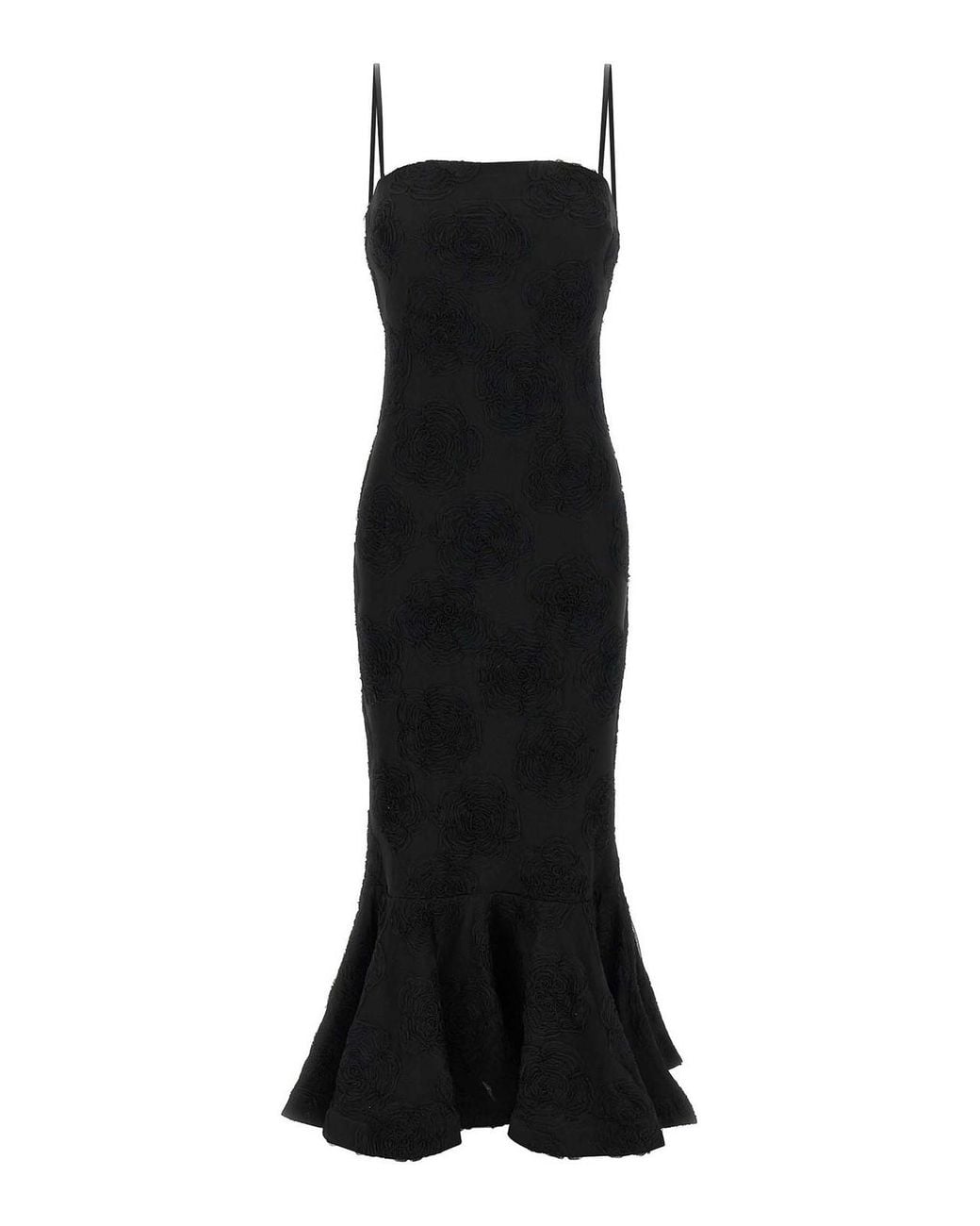 ROTATE BIRGER CHRISTENSEN Black Flower Mesh Flounce Dress