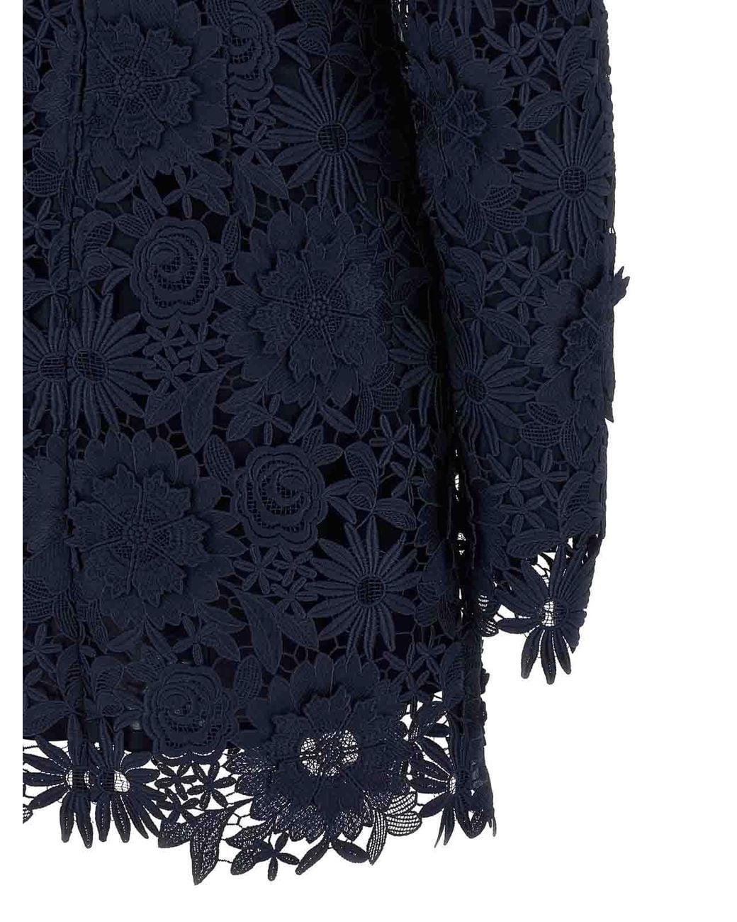 ROTATE BIRGER CHRISTENSEN Blue 3D Lace Ls Mini Dress