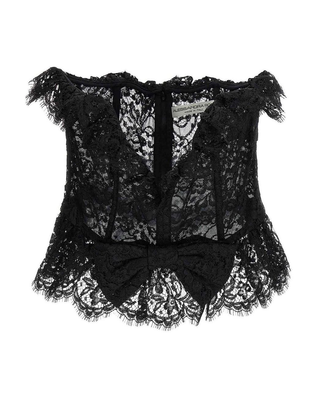 Alessandra Rich Black Lace Bow Bustier Top