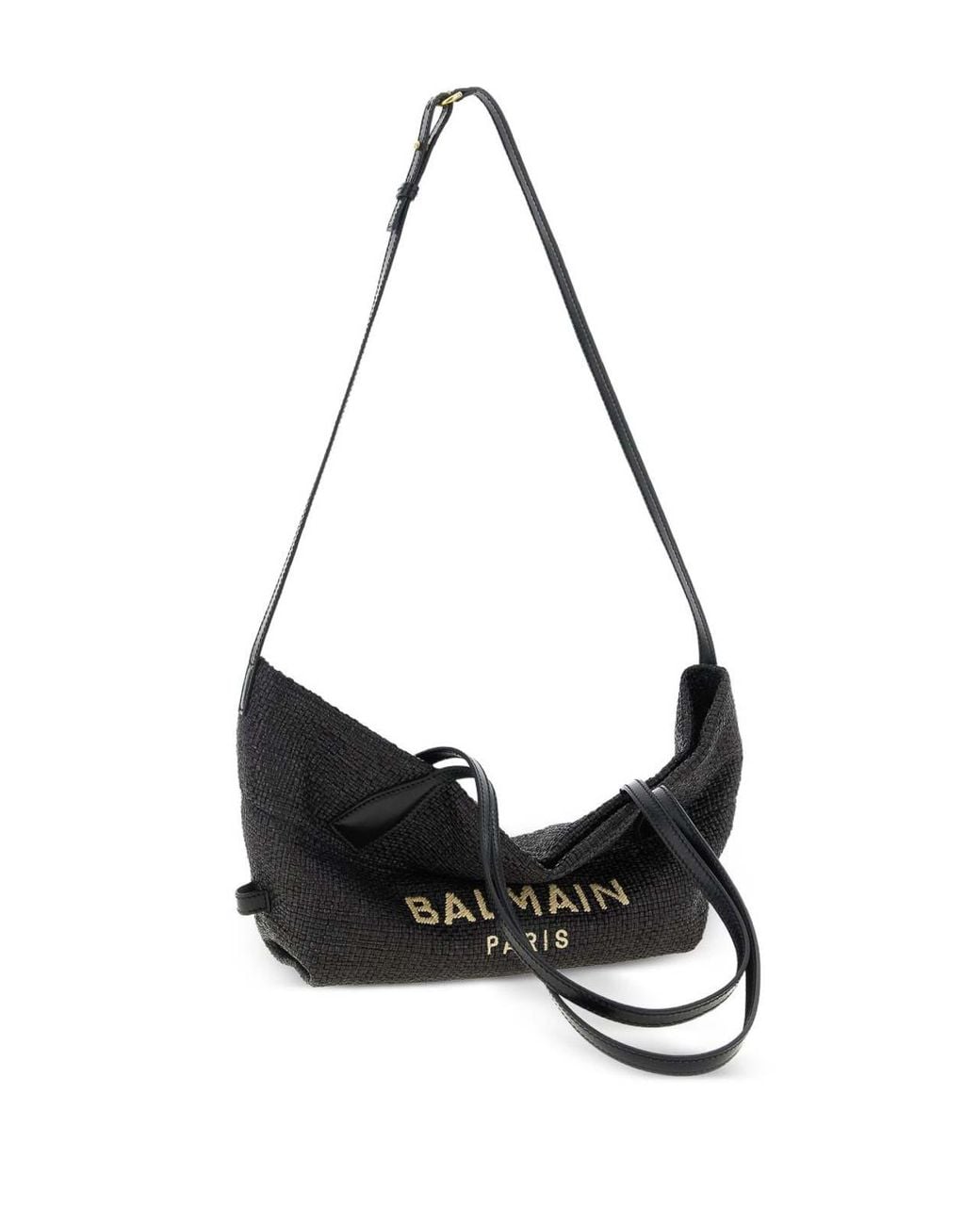 Balmain Black Track Small Rafia Tote