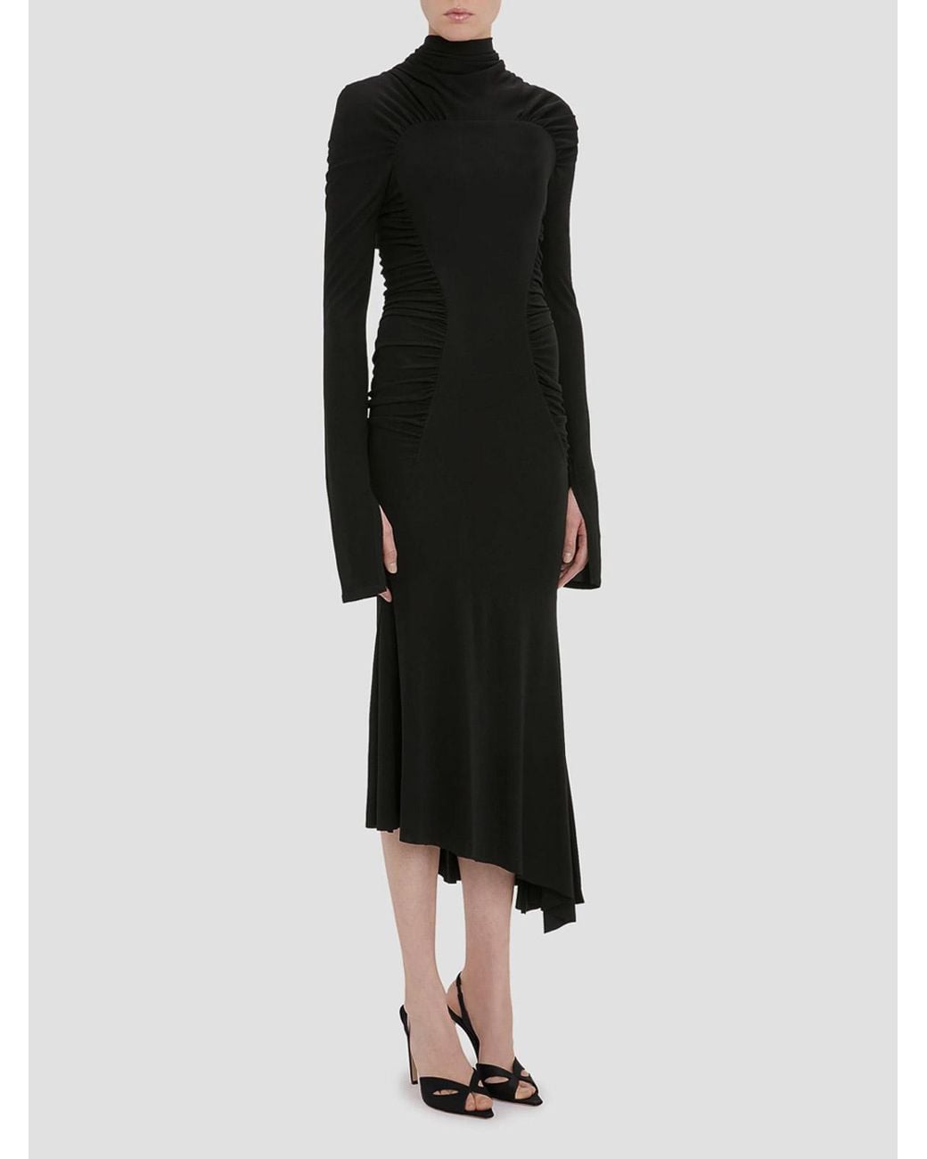 Victoria Beckham Black High Neck Gathered Midi Dress