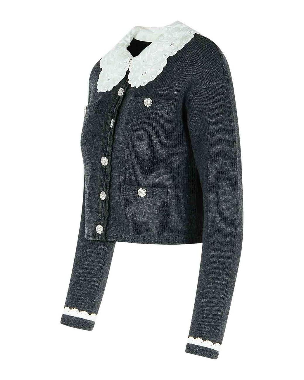 Self-Portrait Blue Dark Wool Blend Crop Cardigan