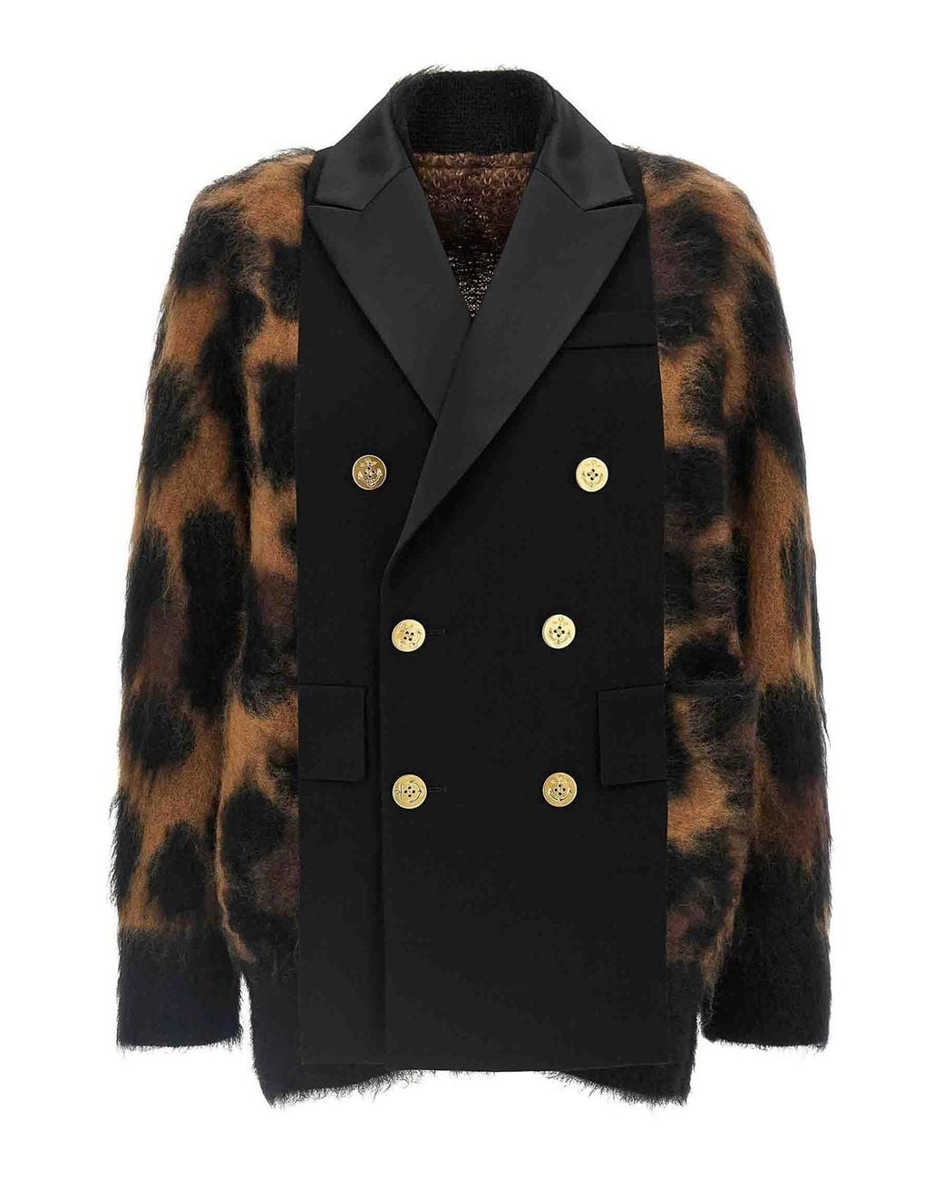 Sacai Black Cardigan With Double-Breasted Insert