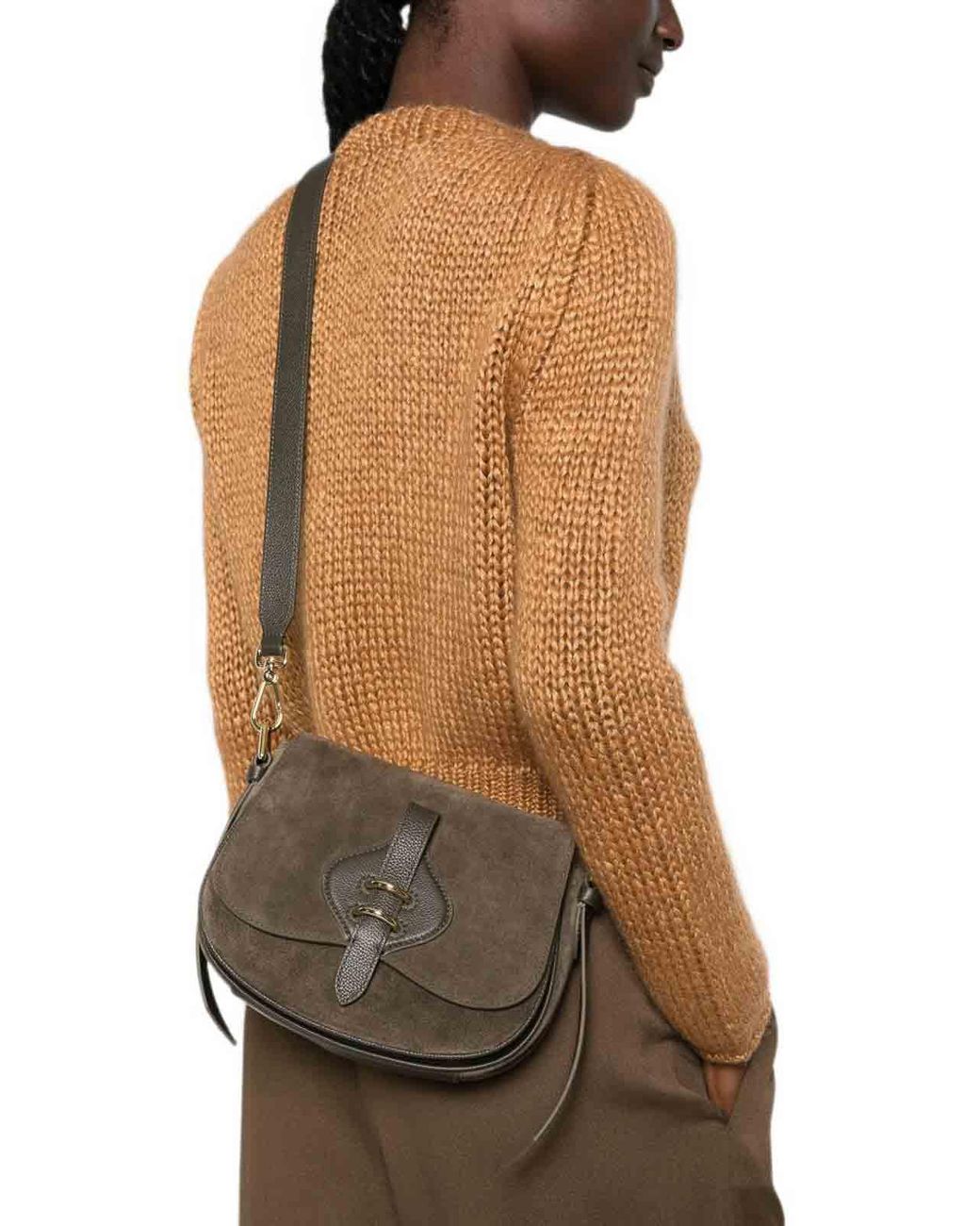 Coccinelle Metallic Mud Suede Leather Crossbody Bag