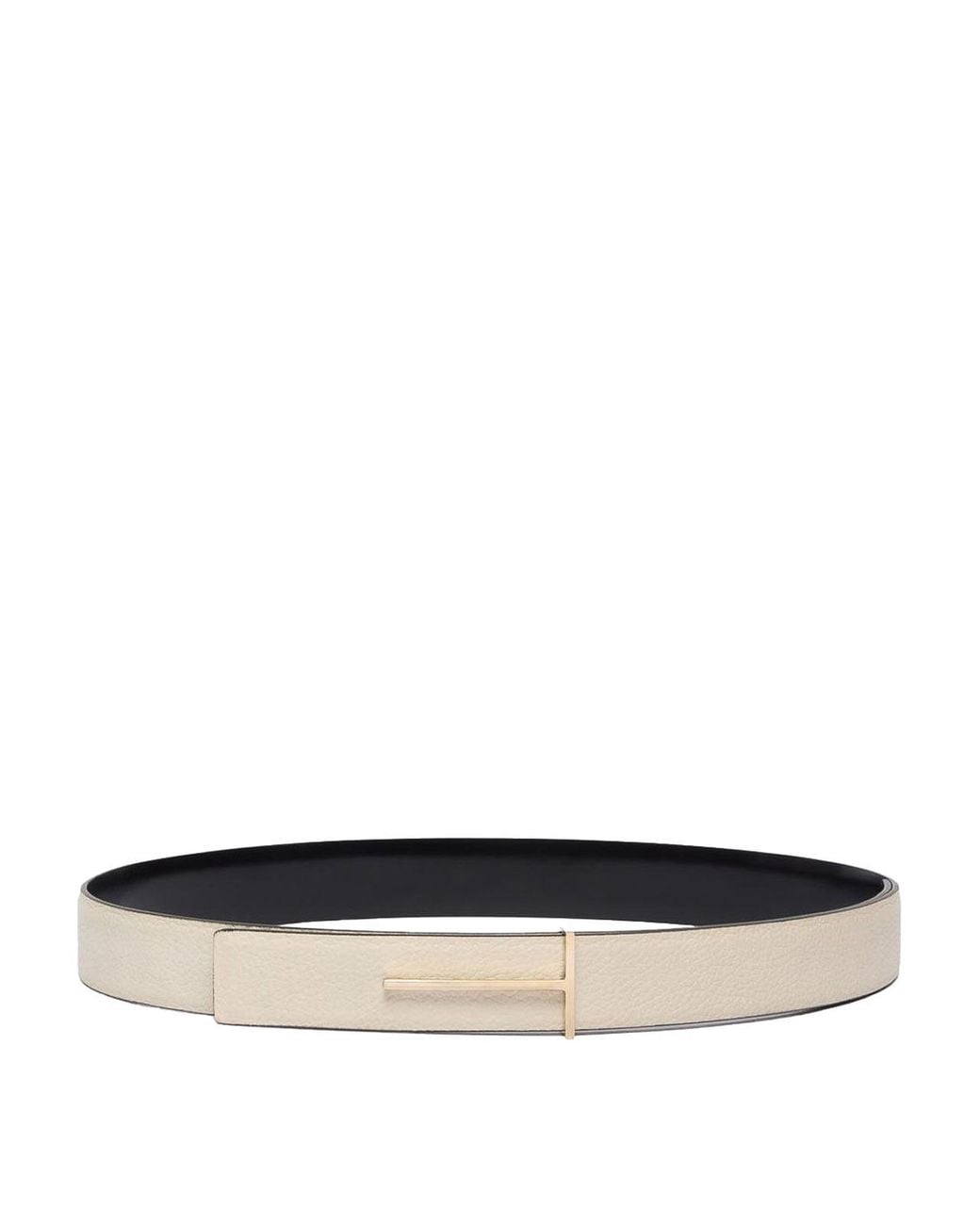 Tom Ford White Leather Slim T Belt
