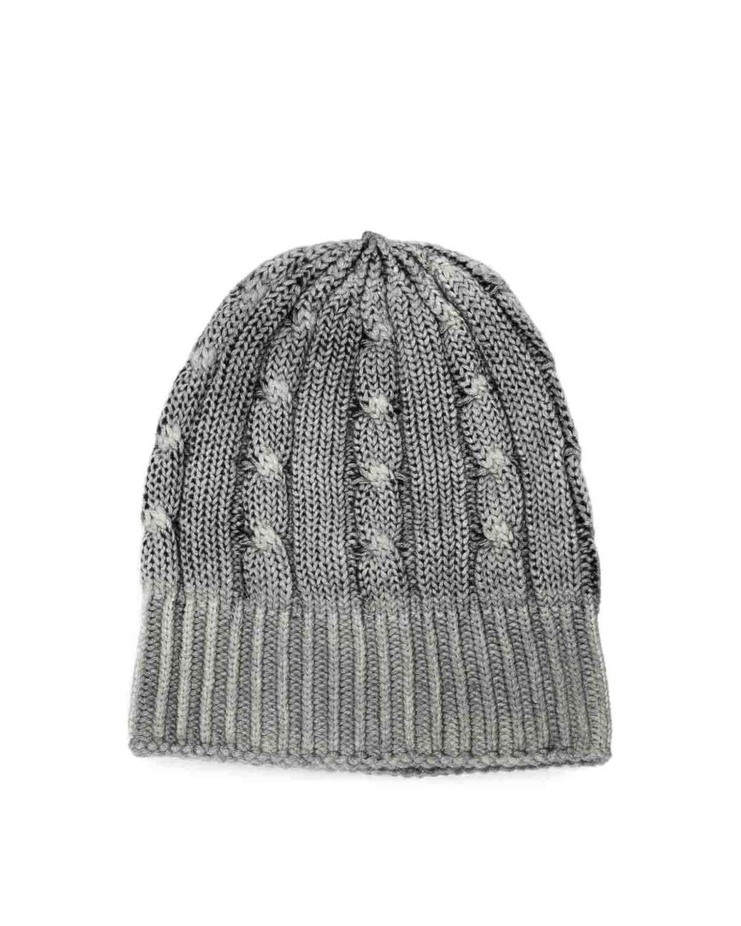 Avant Toi Gray Hand Painted Cashmere Braided And Ribbed Hat for men