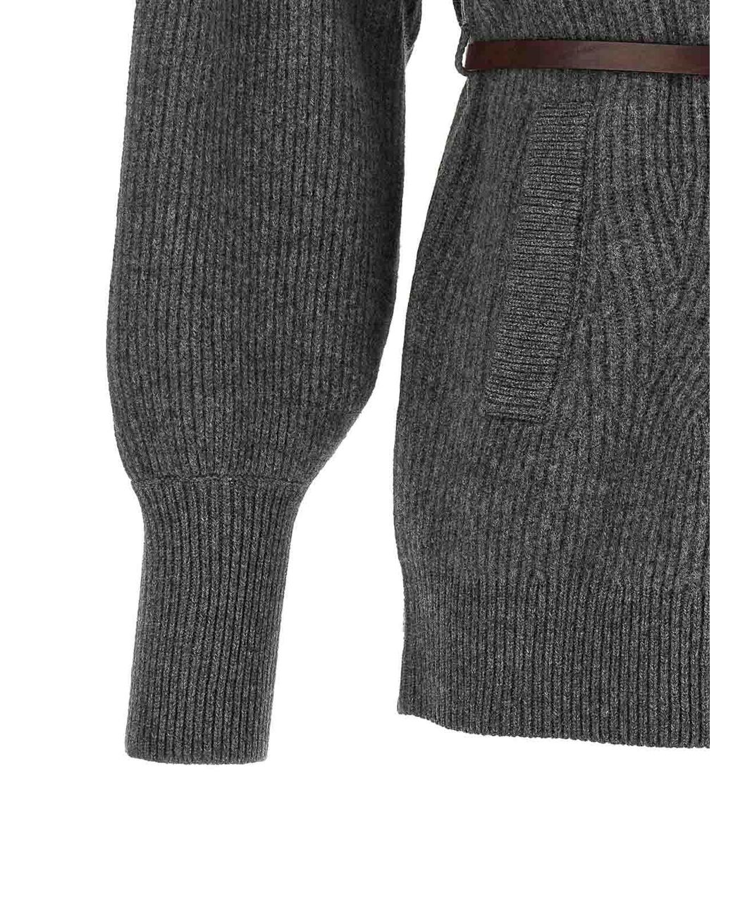 Brunello Cucinelli Gray Belted Cardigan