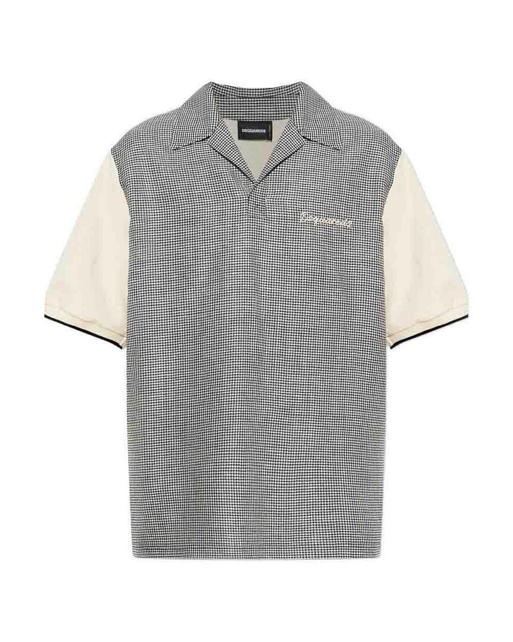 DSquared² Gray Houndstooth Wool-Linen Polo for men