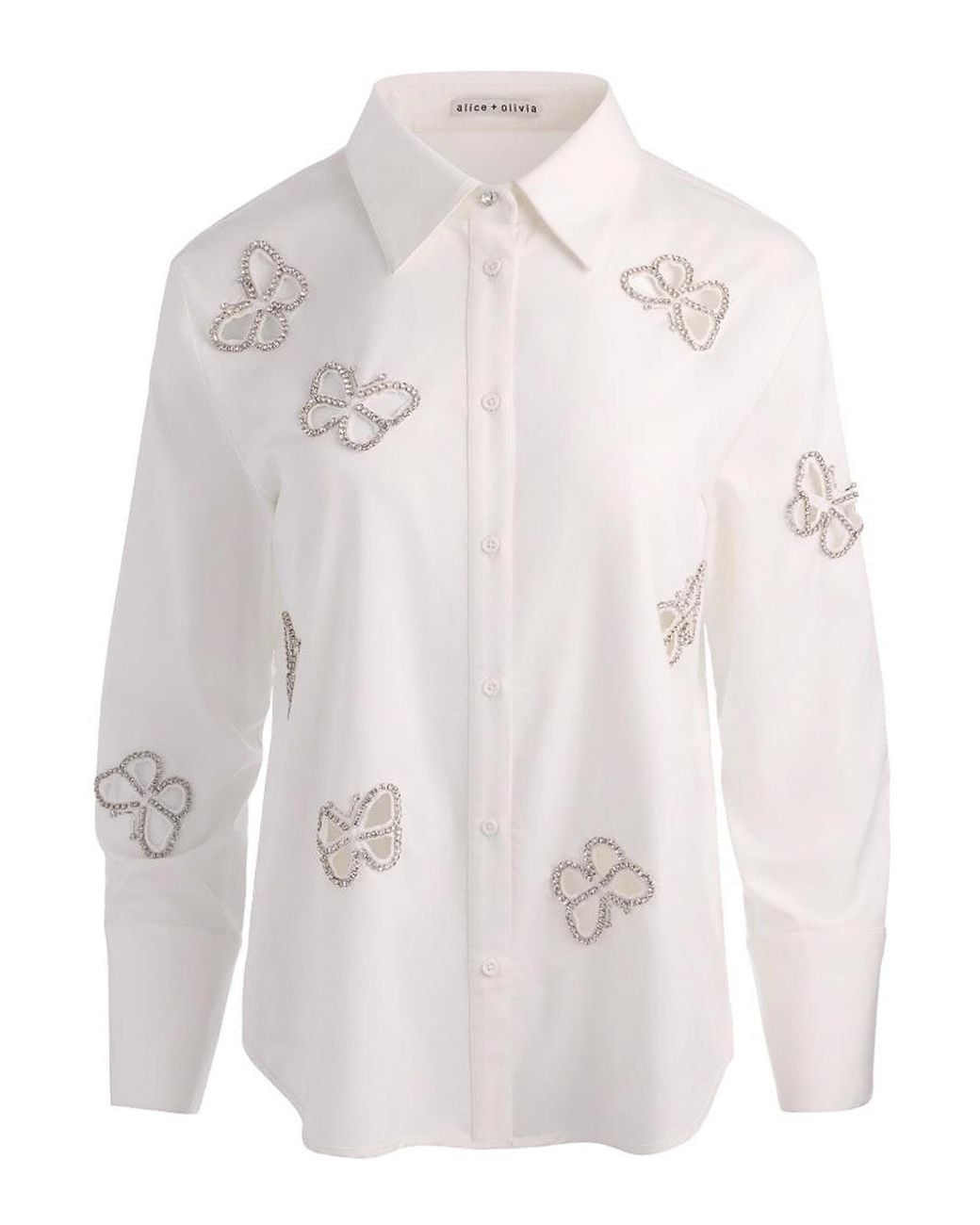 Alice + Olivia White Finely Embellished Shirt