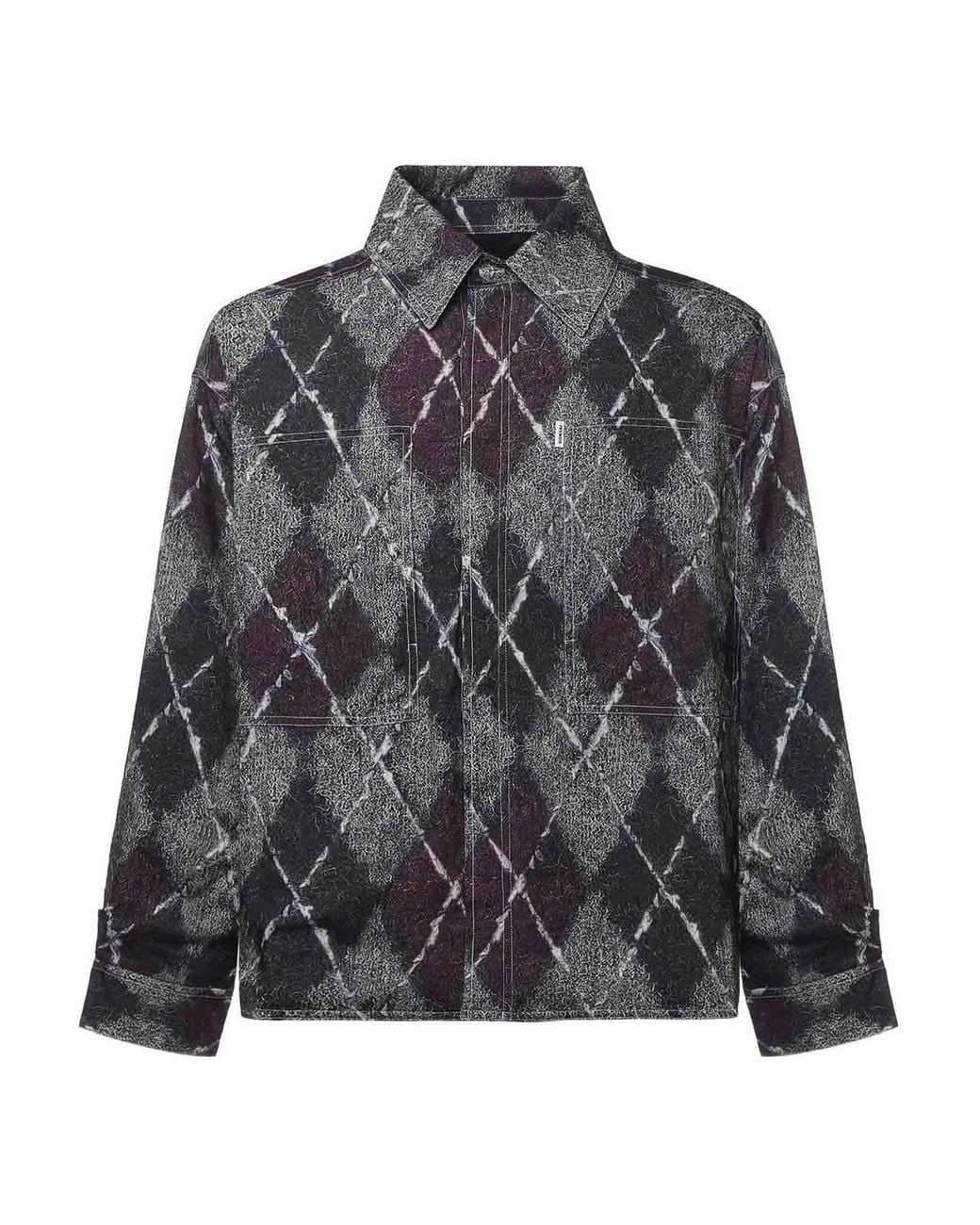 Bonsai Gray Diamond-Pattern Flannel Shirt for men