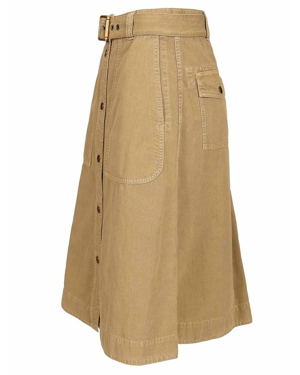 Moncler Natural Cotton Midi Skirt With Belt