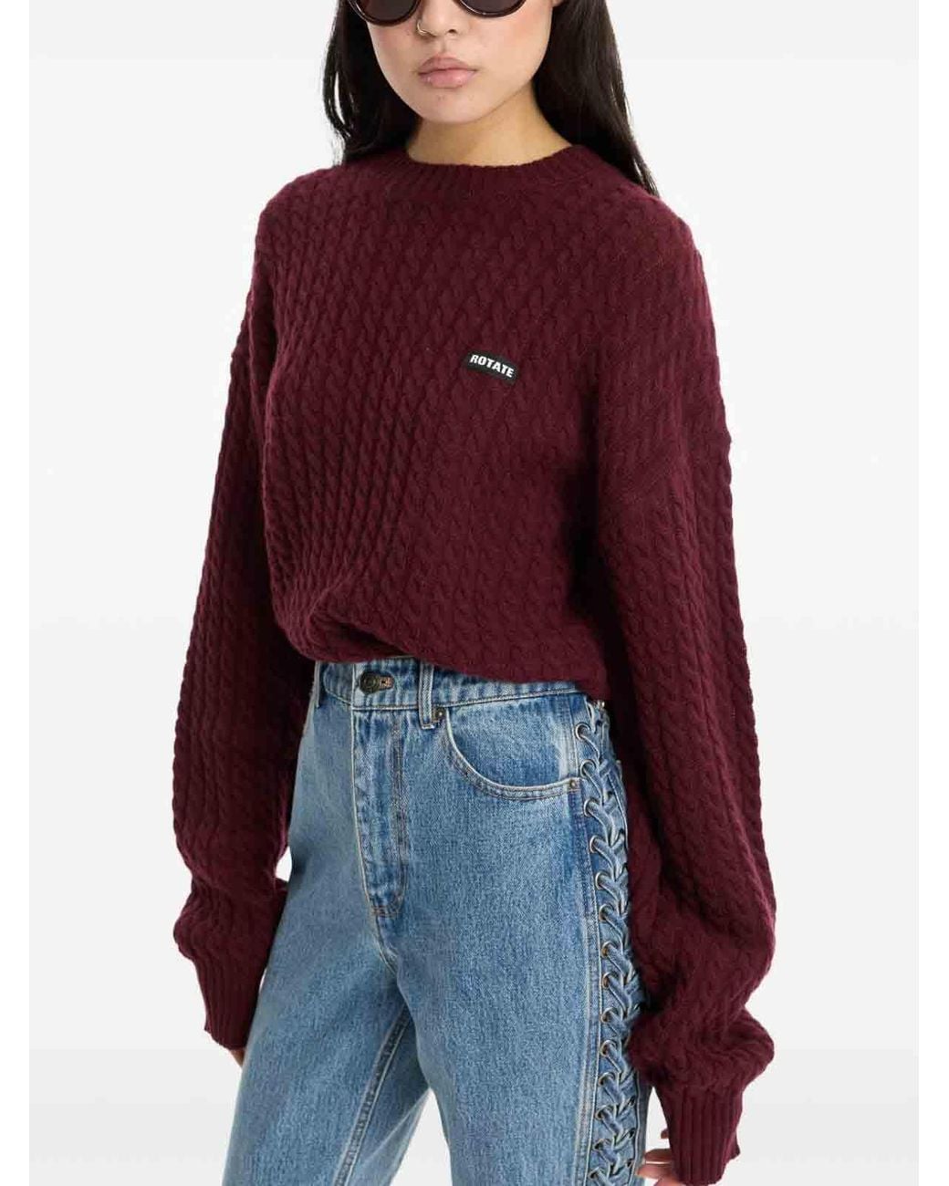 ROTATE BIRGER CHRISTENSEN Purple Burgundy Twisted-Knit Wool