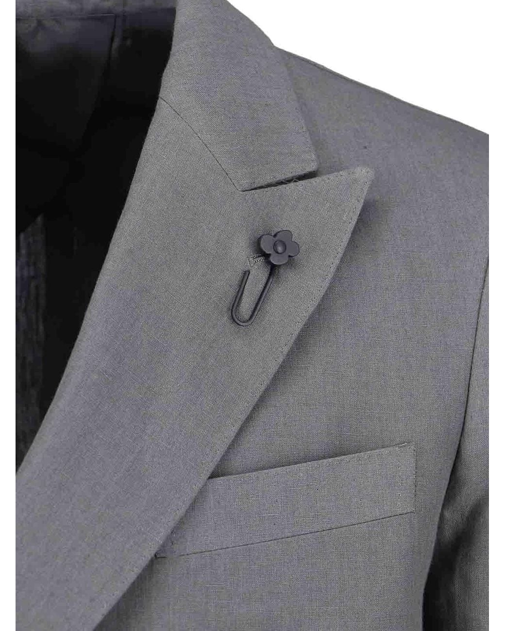 Lardini Gray Double-Breasted Linen Suit for men