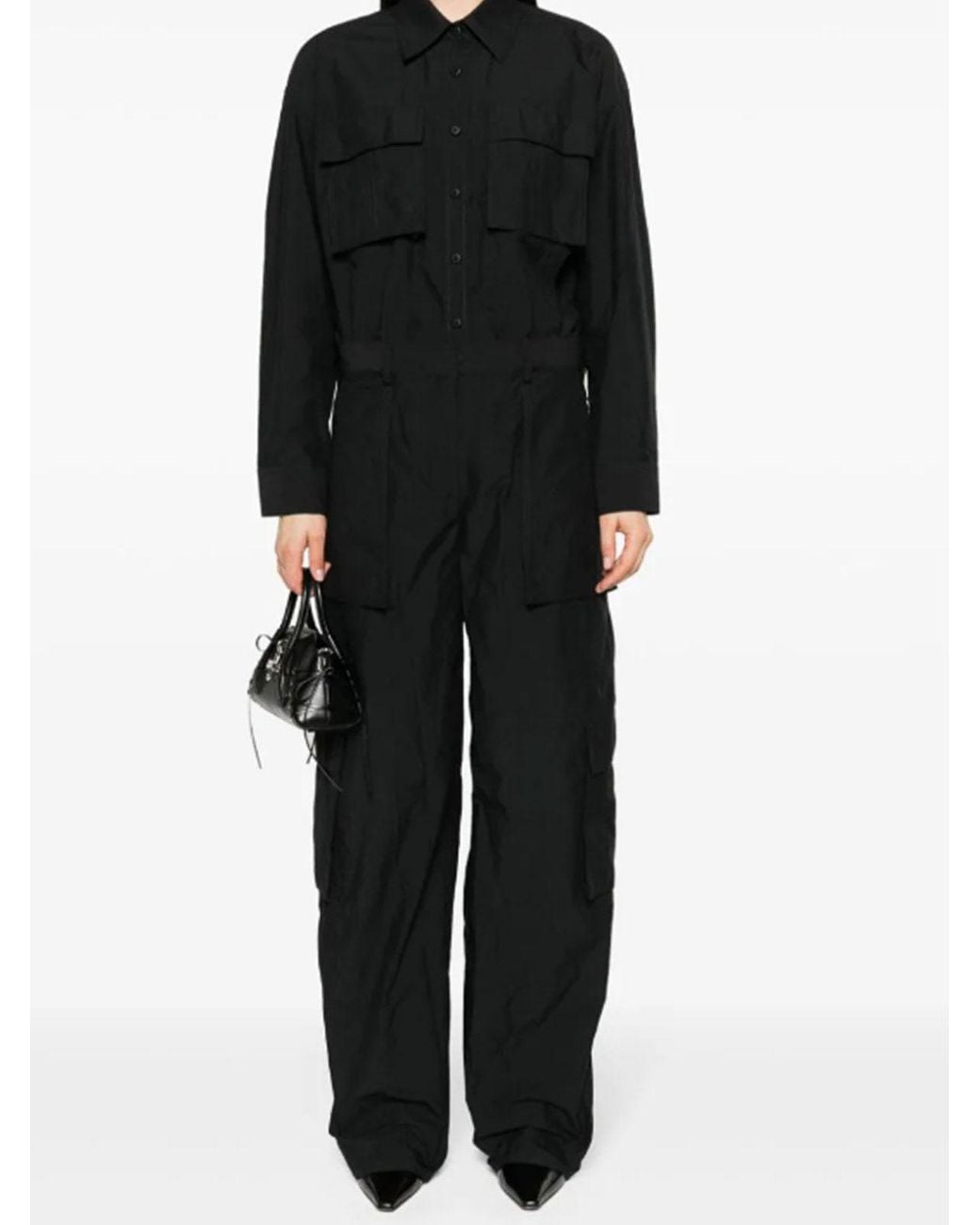 Alexander Wang Black Cotton Blend Classic Collar Jumpsuit
