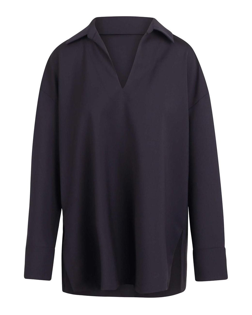 Max Mara Blue Wool Canvas Blouse With V-Neck