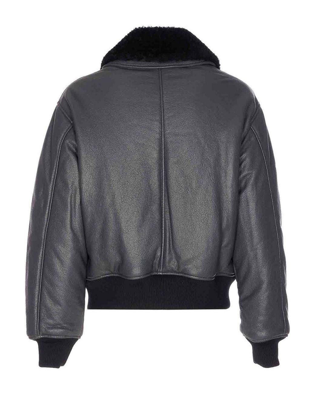 AMI Black Zip-Up Leather Bomber Jacket for men