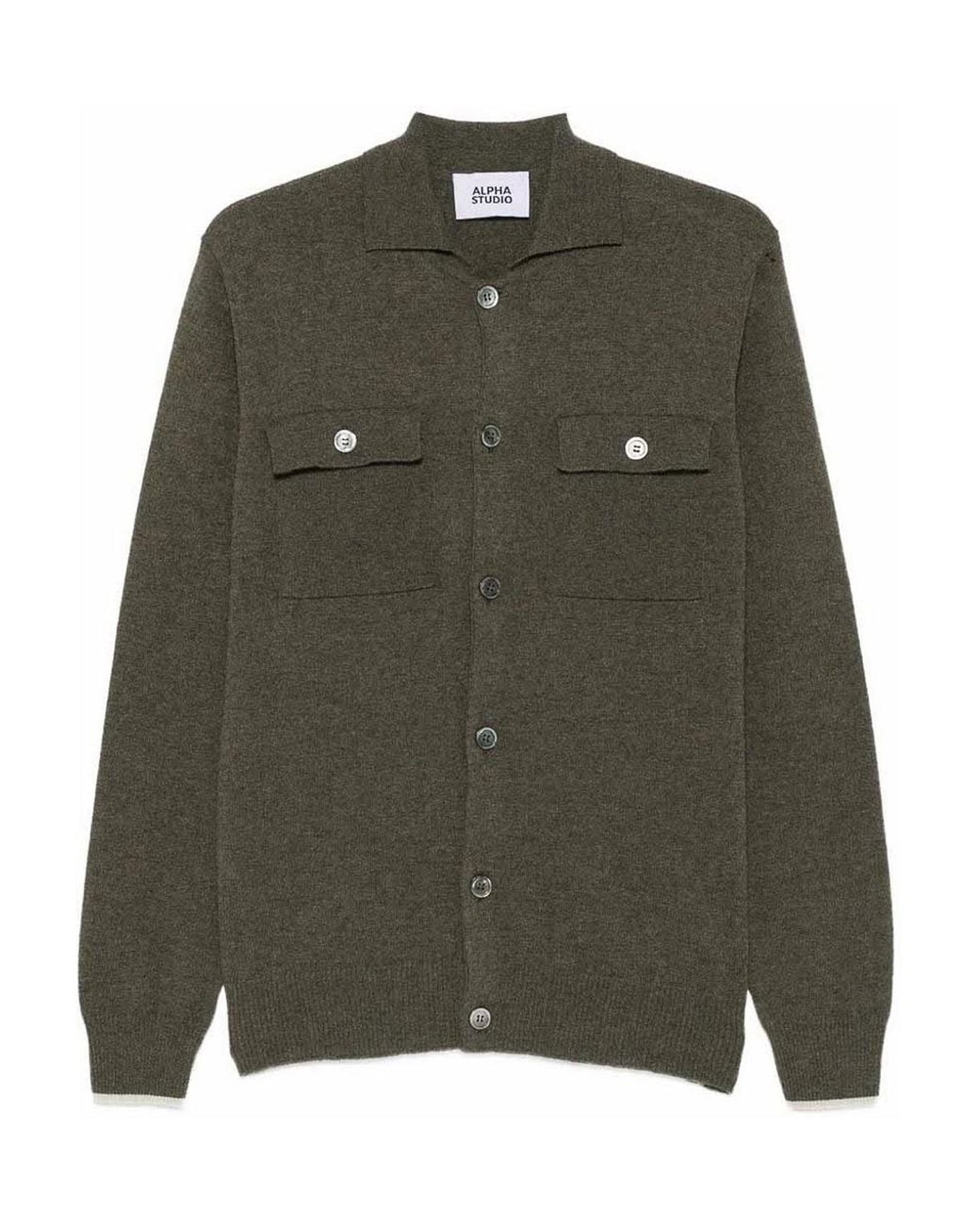 Alpha Studio Green Dark Knit Shirt for men