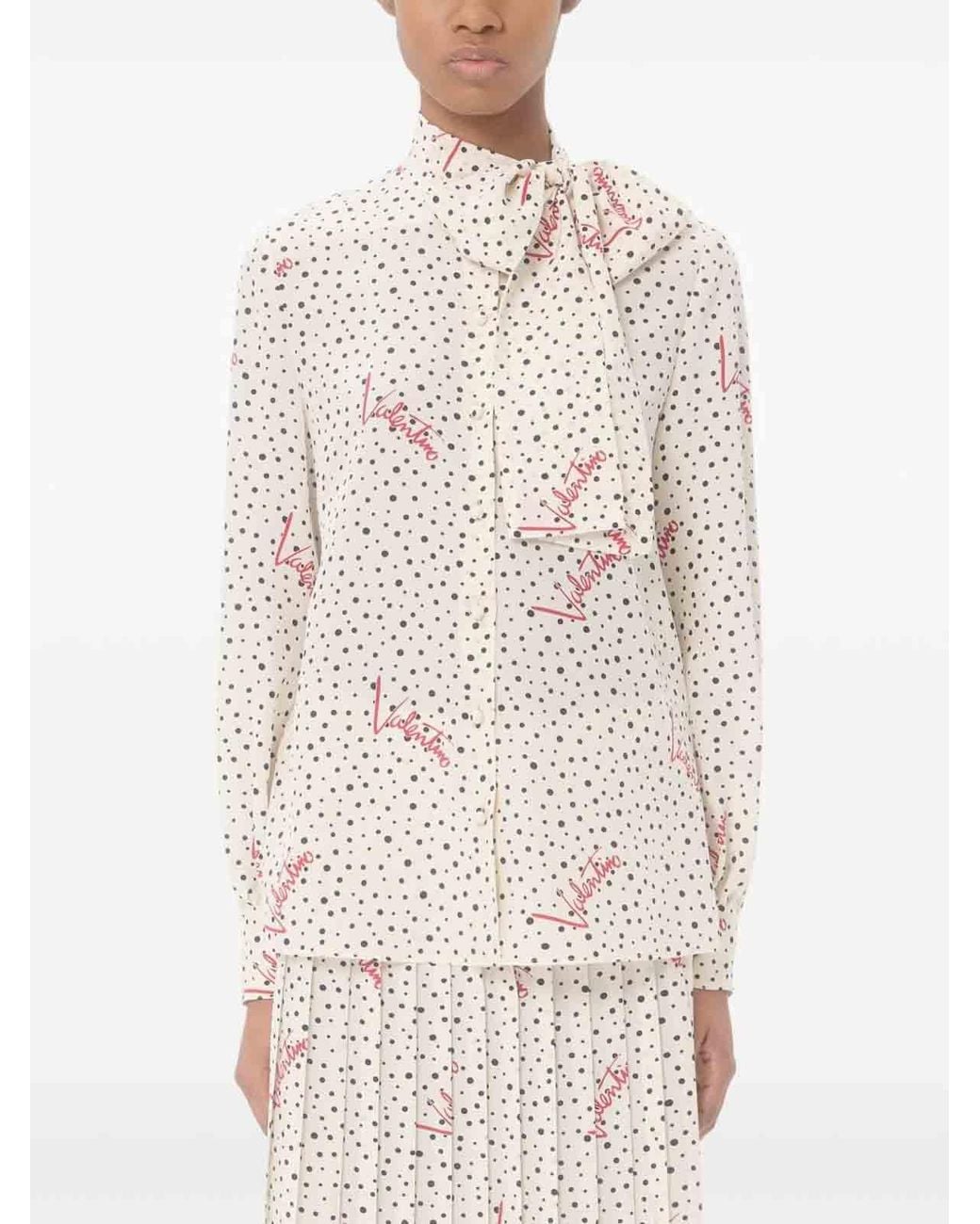 Valentino Garavani Natural Plus De Pois Crepe De Chine Bubble Shirt