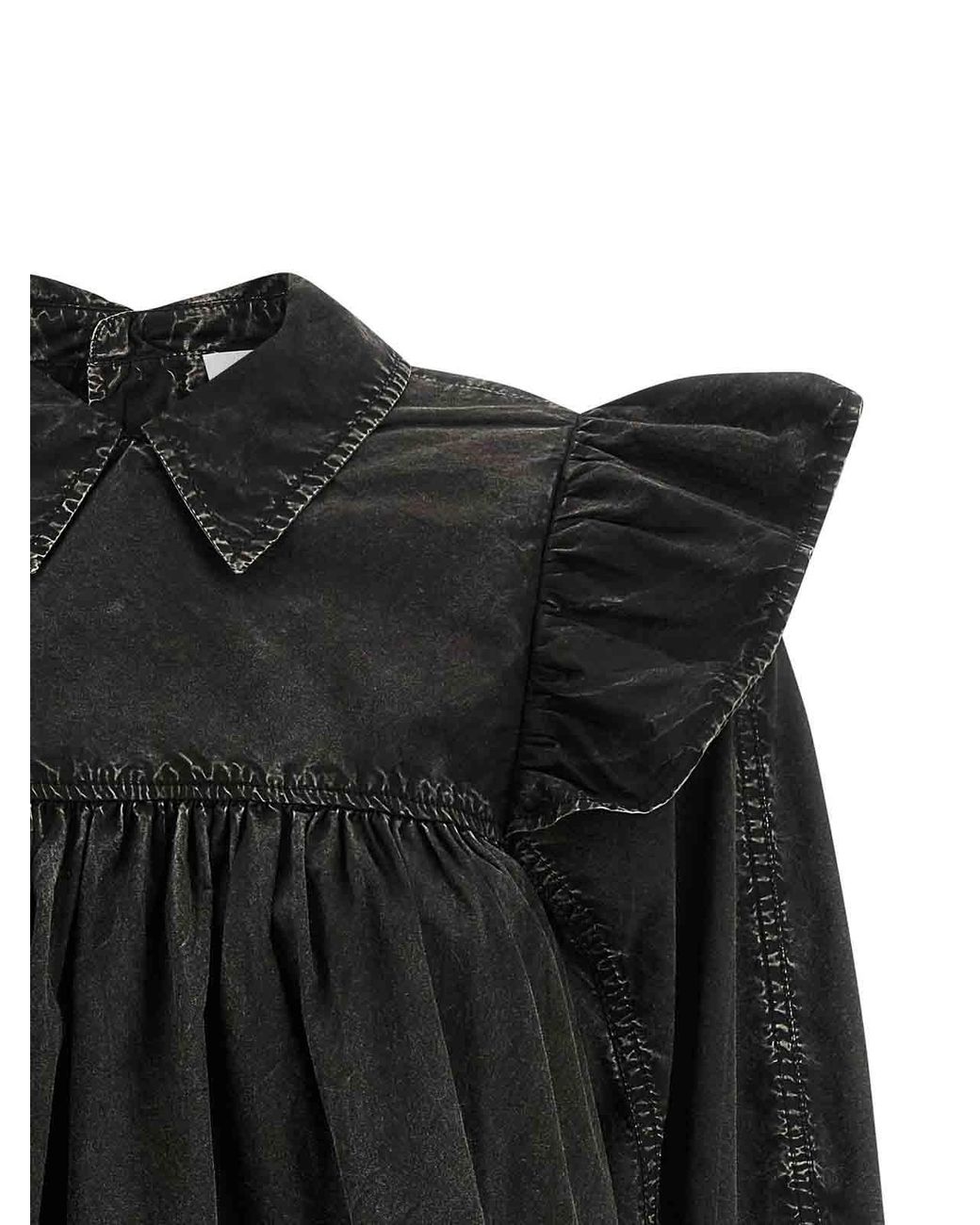 Ganni Black Washed Frill Blouse