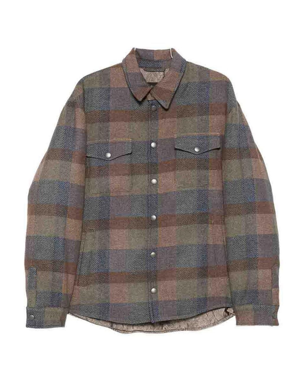 Etro Gray Wool Checked Shirt for men