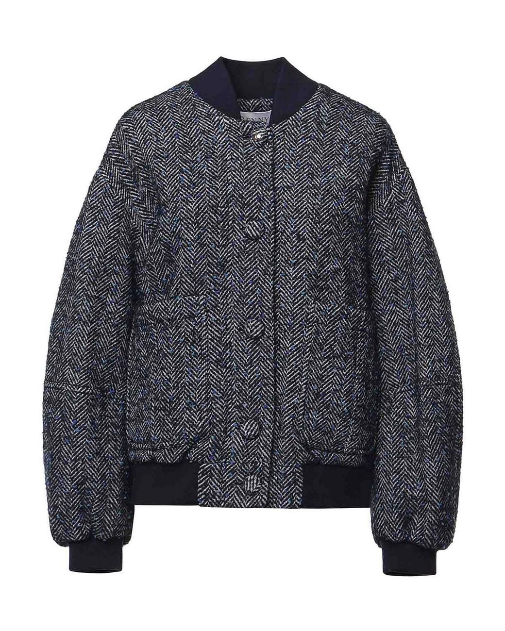 Genny Blue Herringbone Wool Bomber Jacket