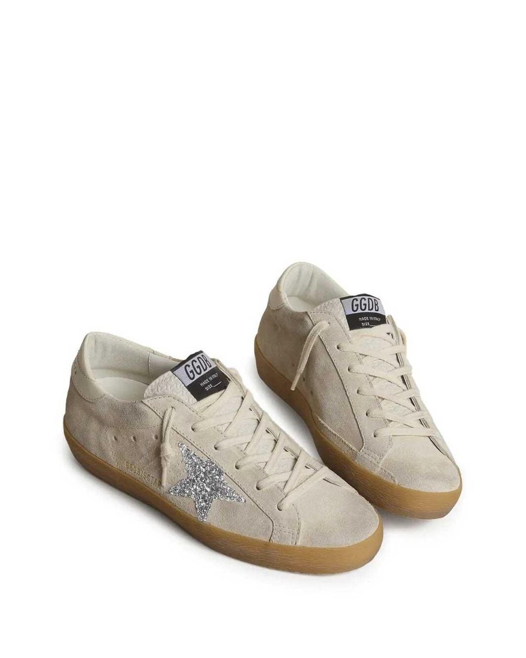 Golden Goose Deluxe Brand White Suede With Glittered Star Super-Star Sneakers
