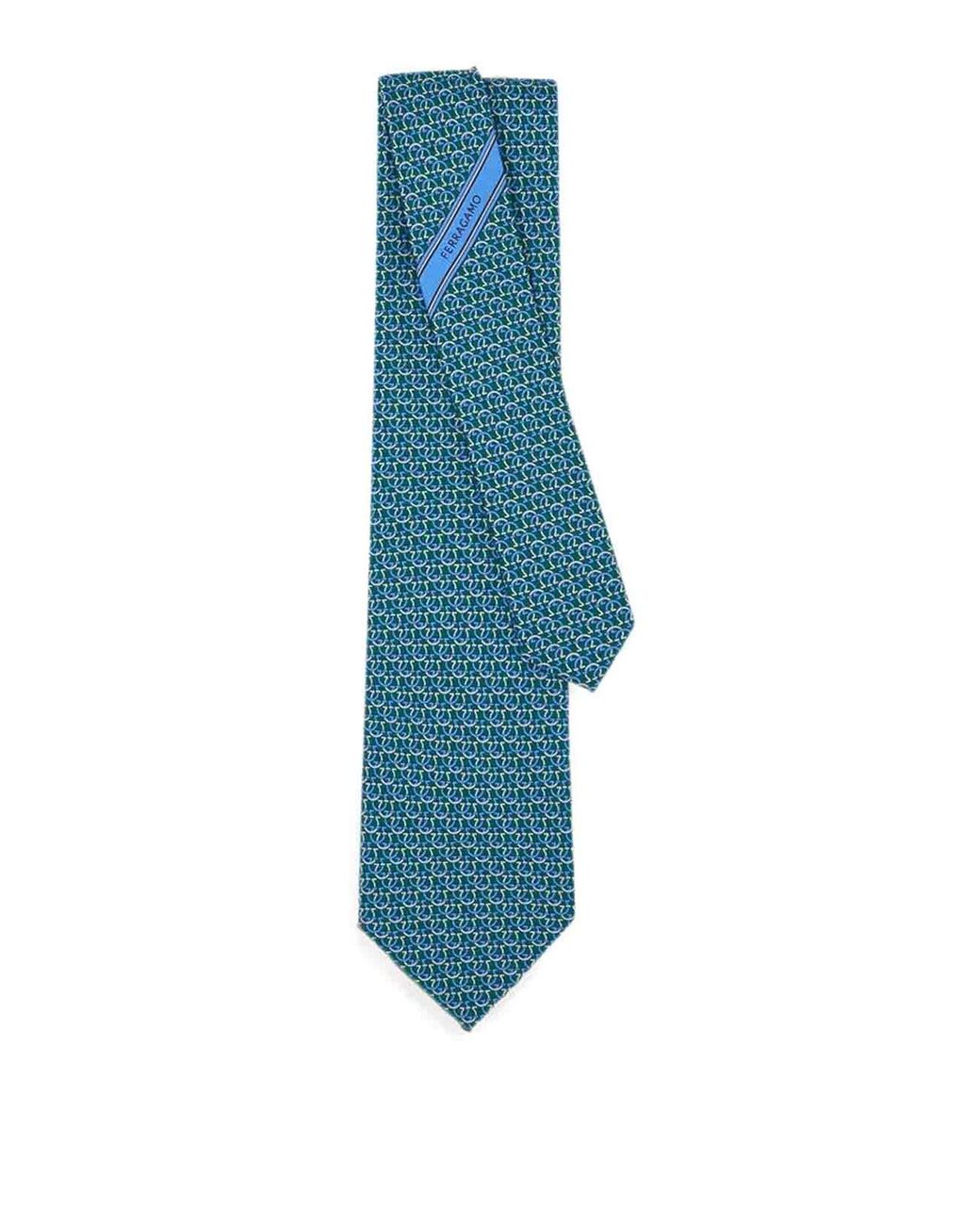 Ferragamo Blue Gancini Links Print Silk Tie for men