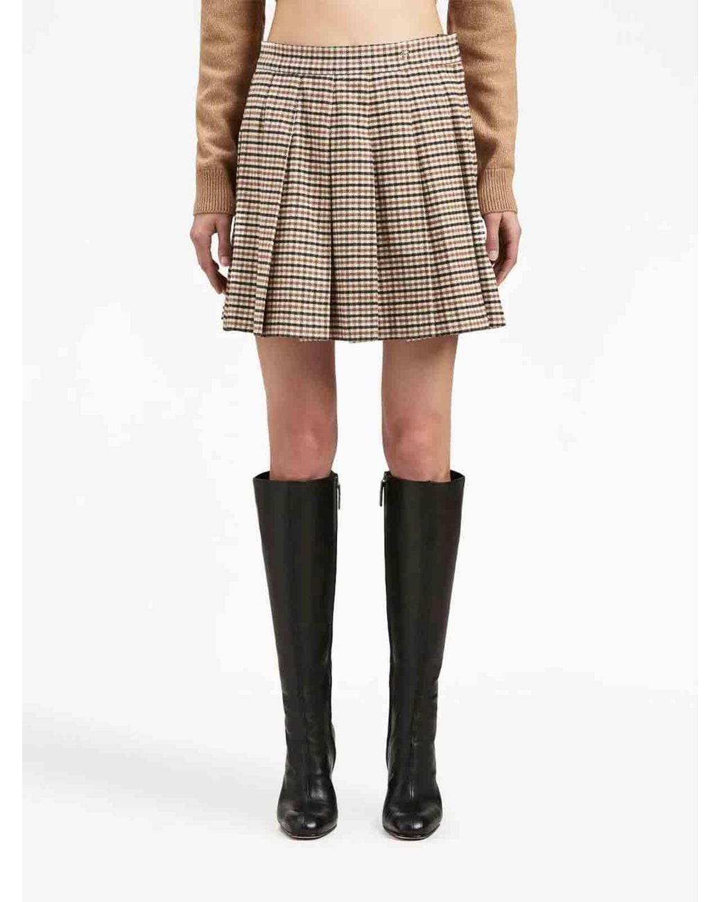 Palm Angels Natural Checked High-Waisted Mini Skirt