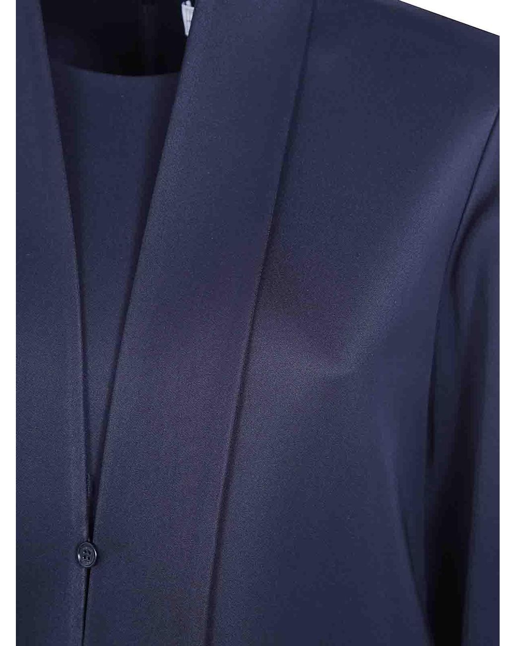 Totême Blue Belted Satin Tunic Dress