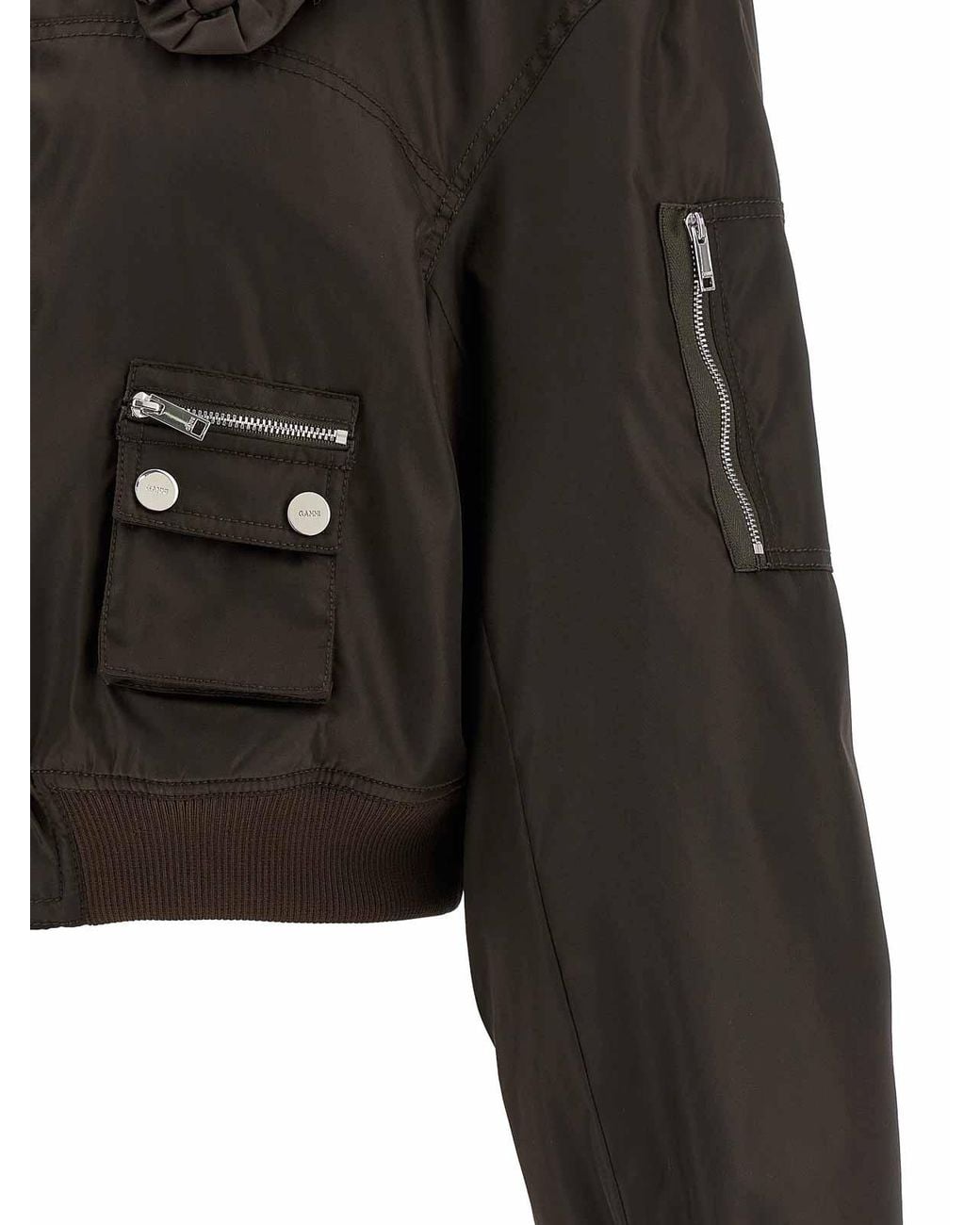 Ganni Black Bomber Jacket Nylon