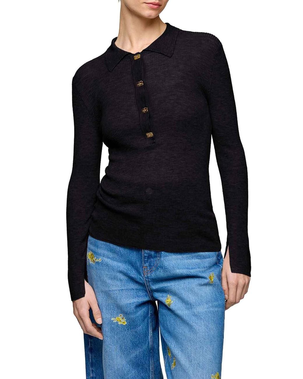 Ganni Blue Semi-Transparent Wool Polo