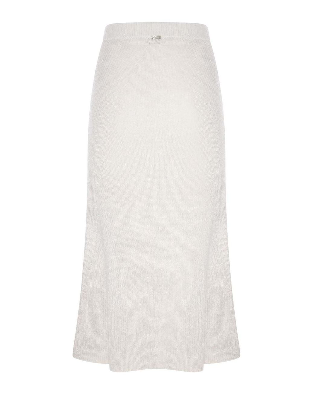 Herno White Knit Midi Skirt With Lurex Yarn