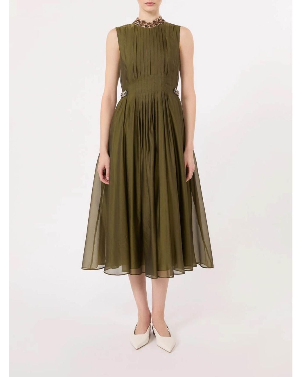 Max Mara Green Fit-And-Flare Organza Dress