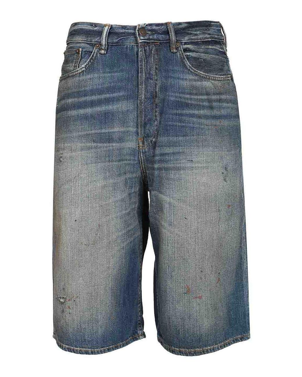 Acne Blue Organic Cotton Denim Shorts for men