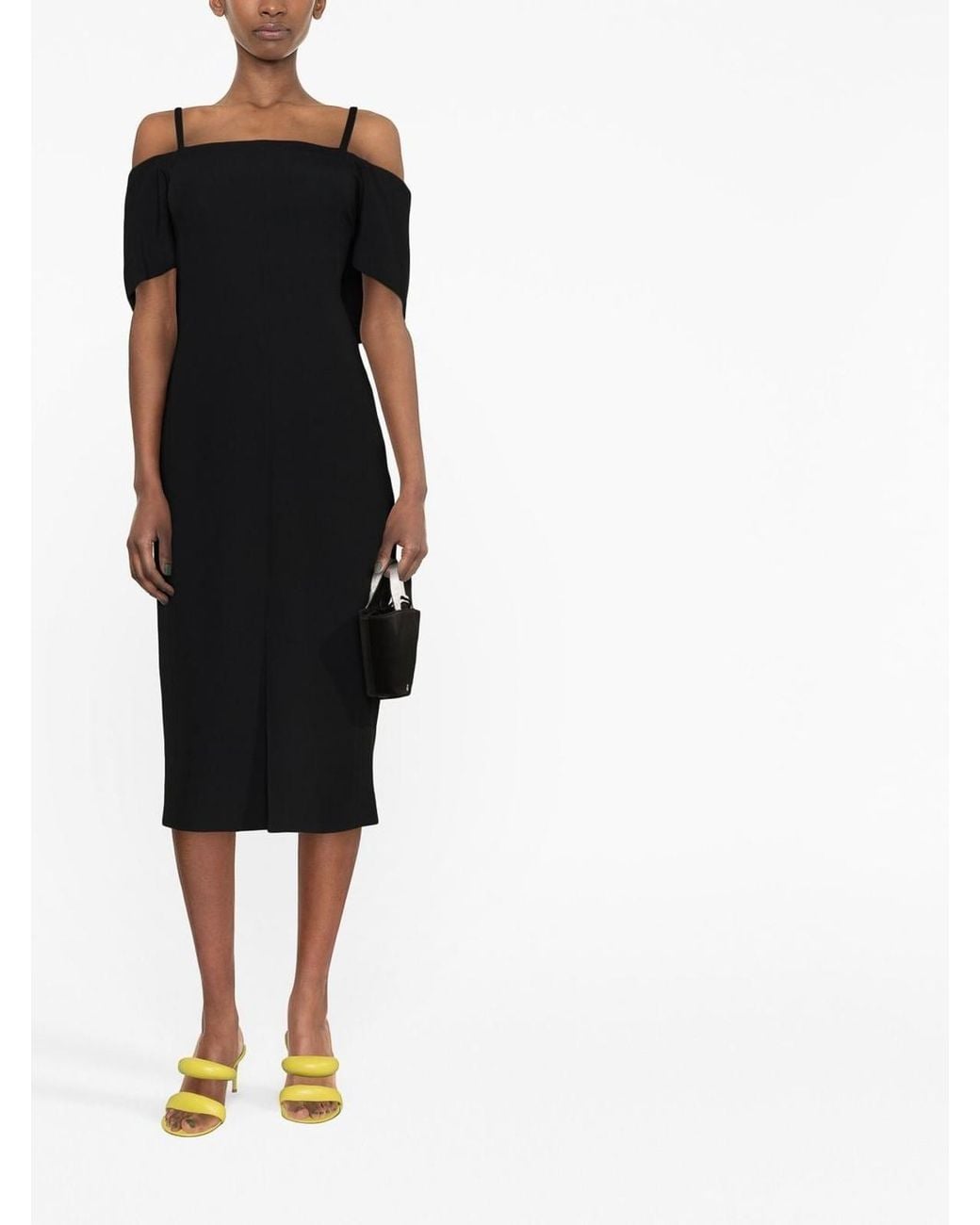 Victoria Beckham Black Off-Shoulder Midi Dress