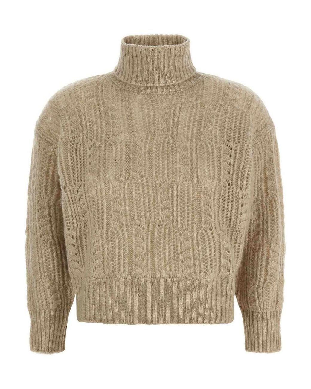Agnona Natural Openwork Turtleneck Sweater