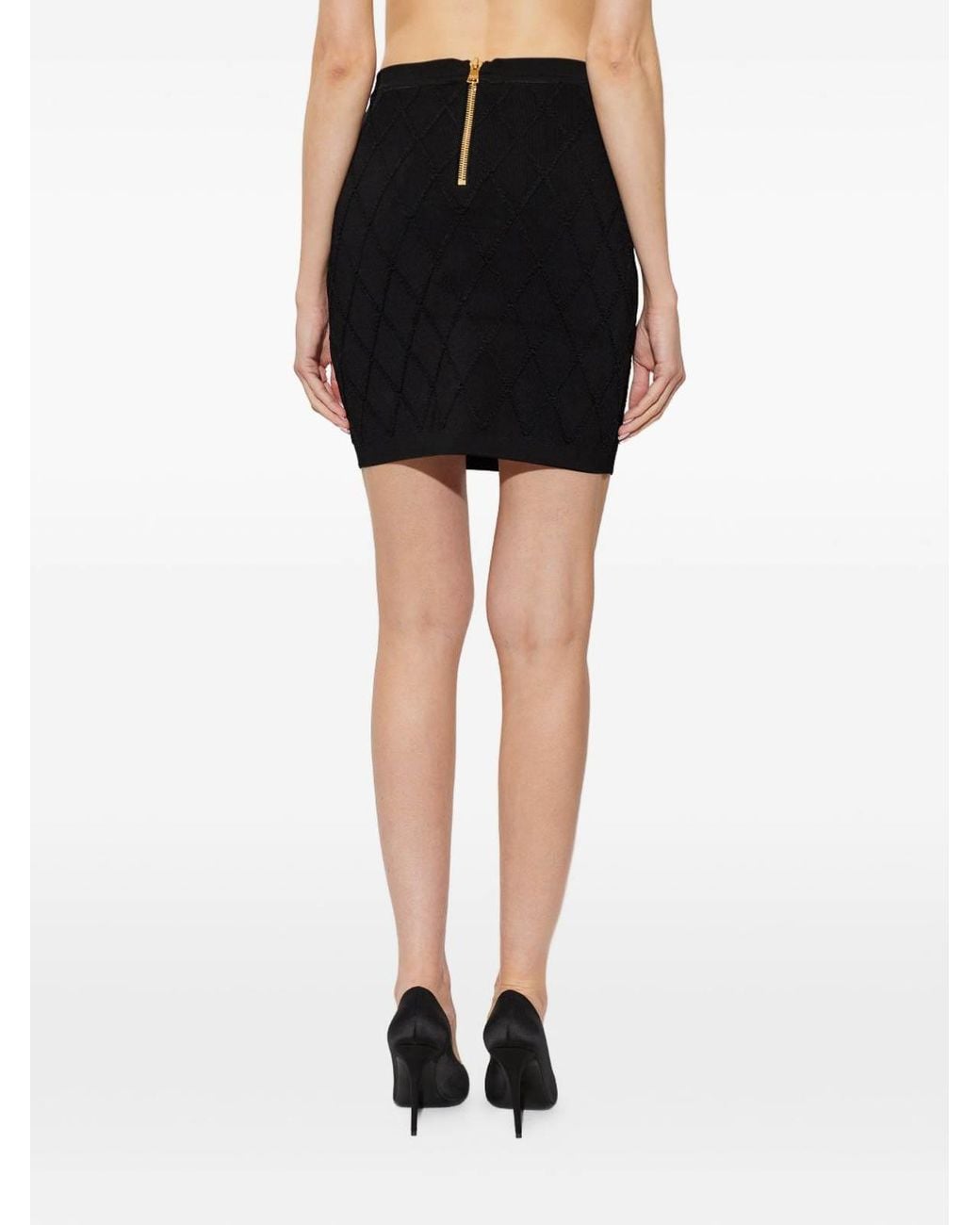 Balmain Black Quilted Mini Knitted Skirt