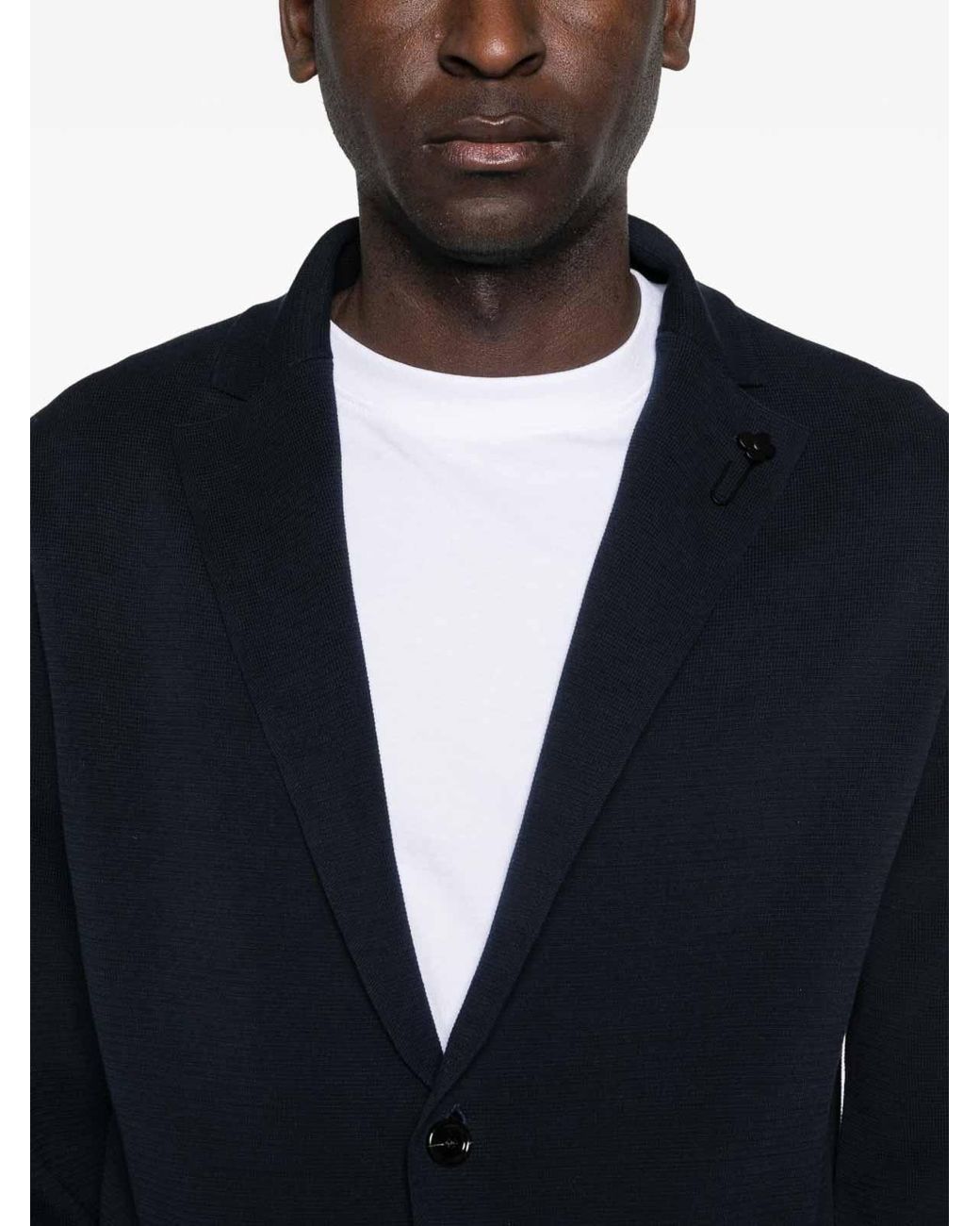 Lardini Black Dark Wool Jacket With Flower Clip for men