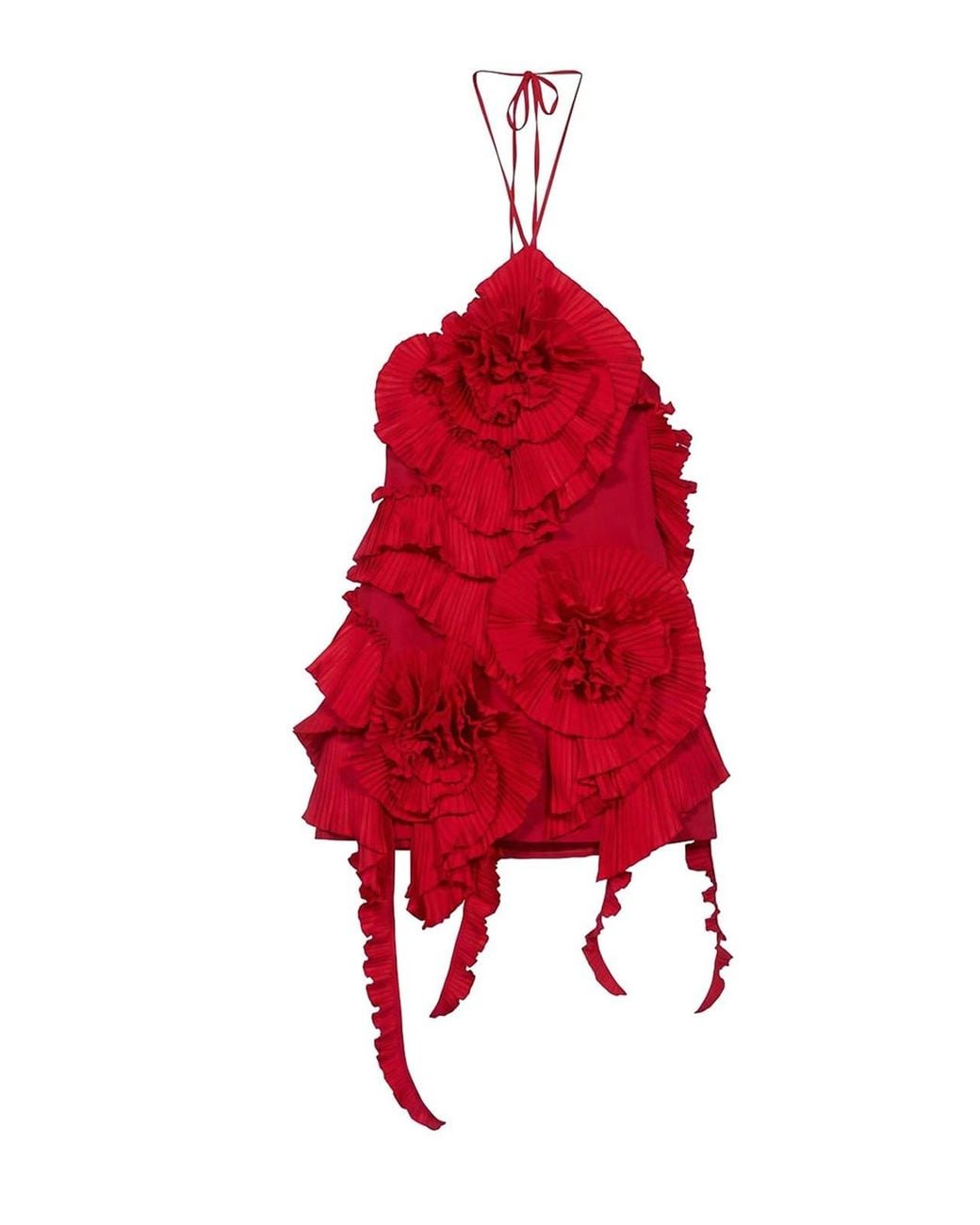 Blumarine Red Taffeta Dress With 3D Roses