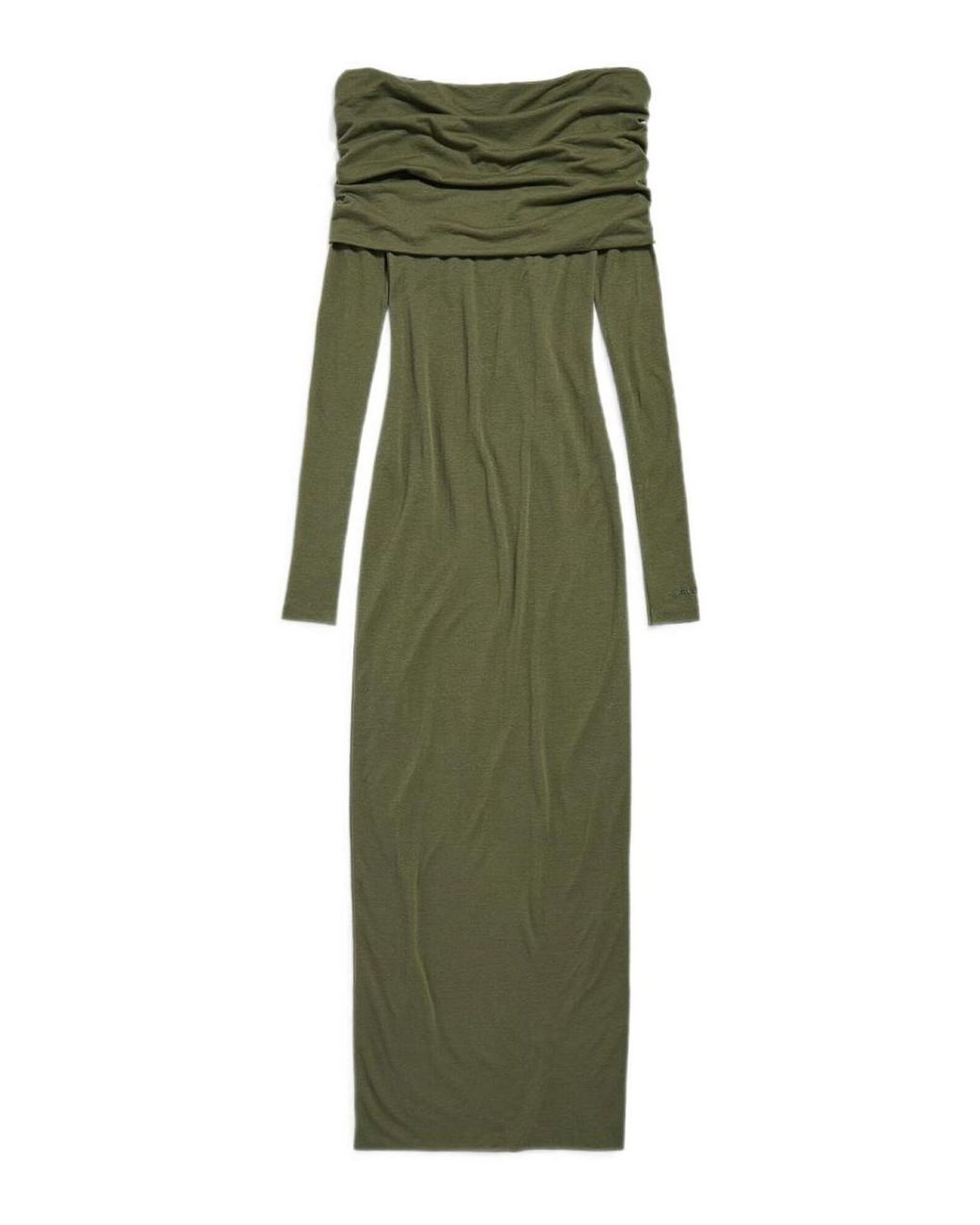Balenciaga Green Long Sleeve Off-Shoulder Dress