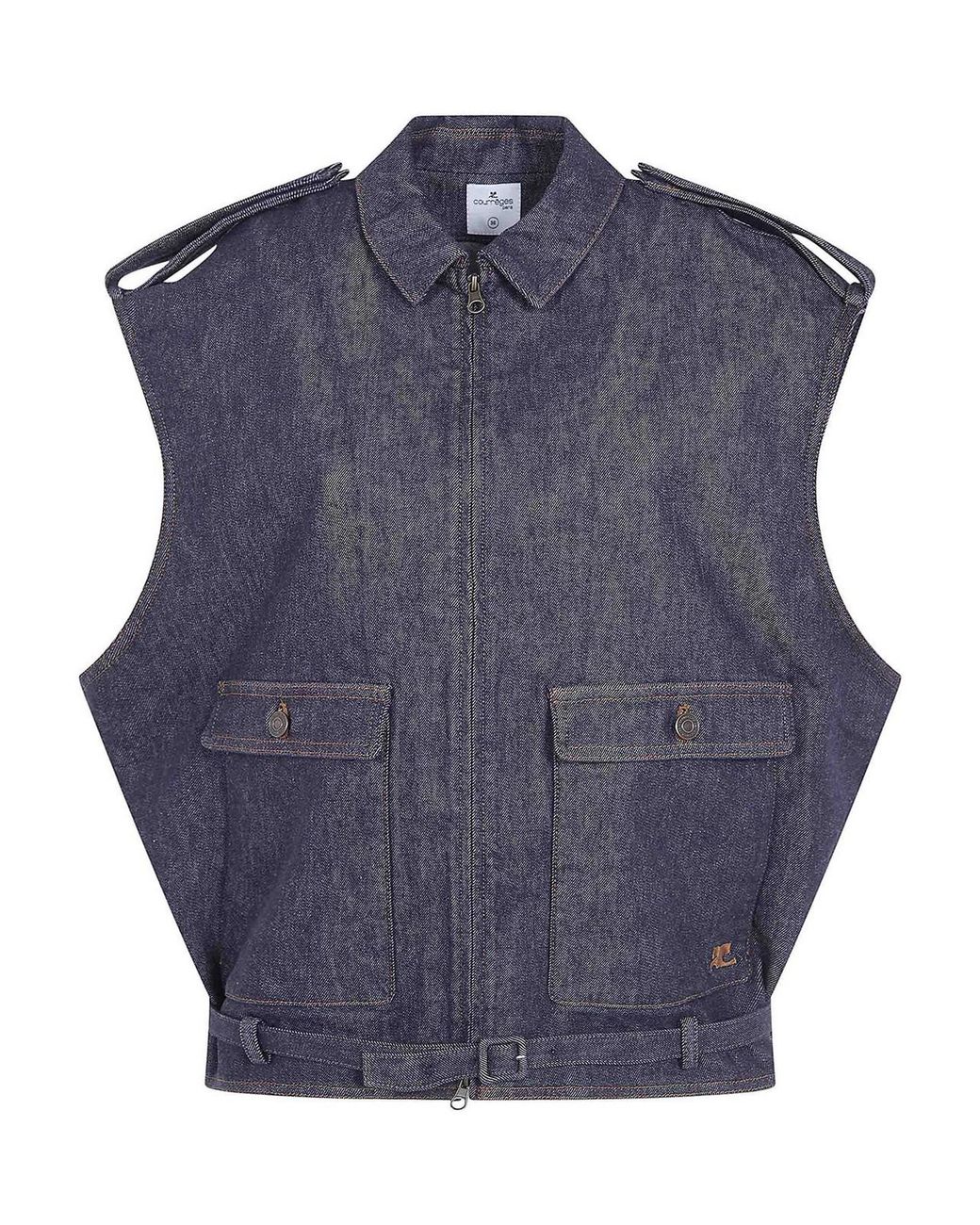 Courreges Blue Sleeveless Denim Bomber Jacket