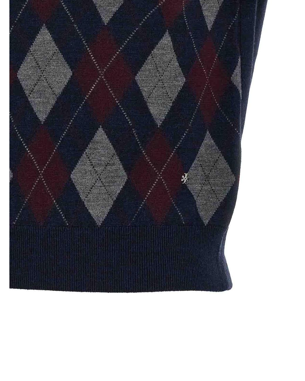 Tory Burch Blue Argyle Sweater