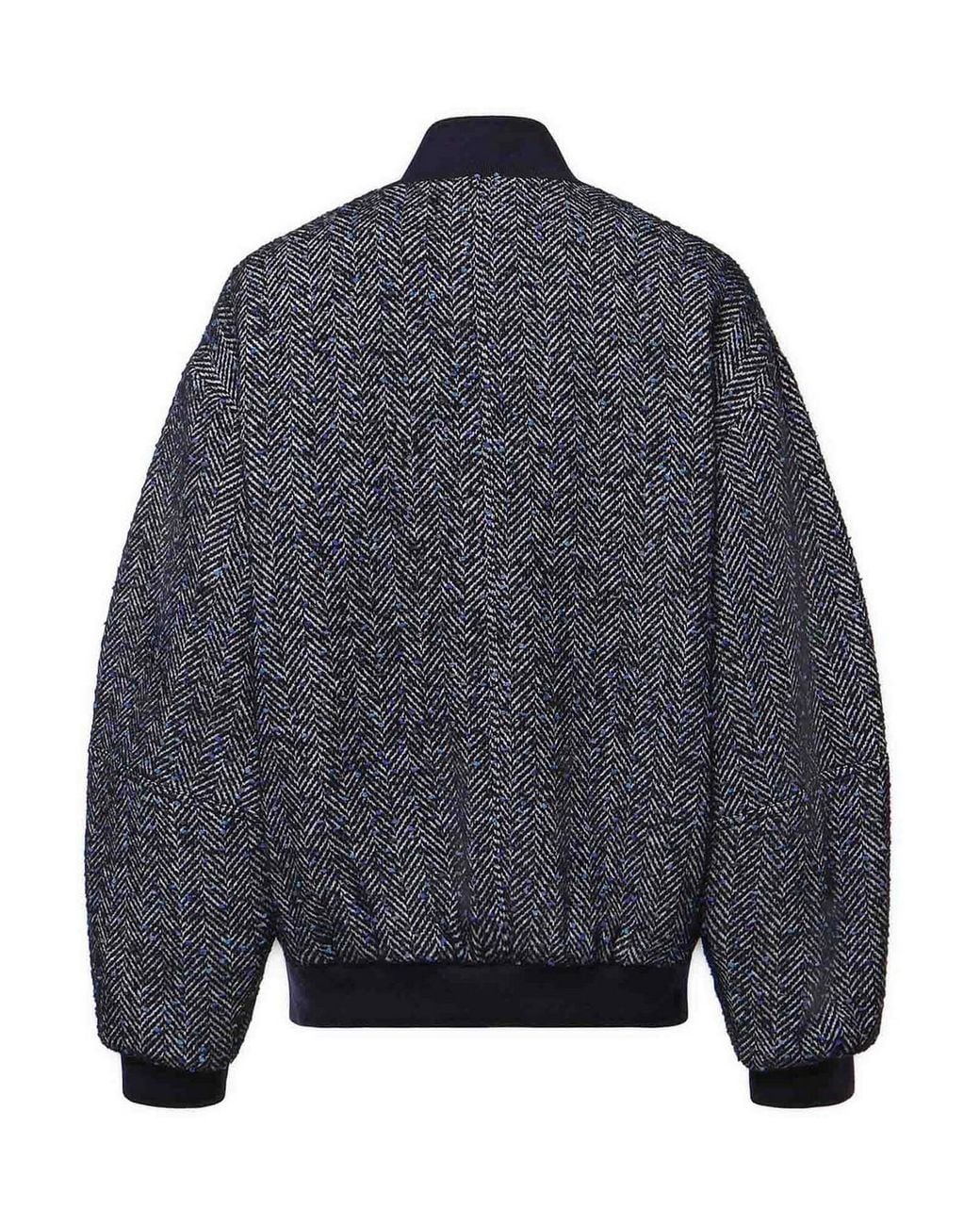 Genny Blue Herringbone Wool Bomber Jacket