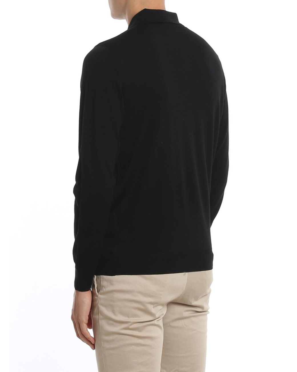 Drumohr Black Worsted Wool Polo for men