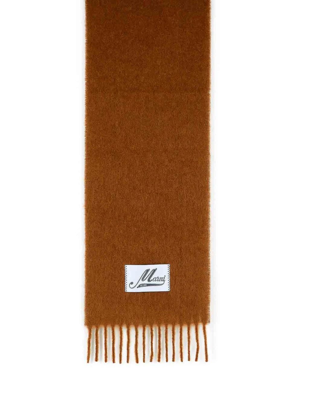 Marni Brown Brushed Alpaca Blend Scarf With Fringes for men