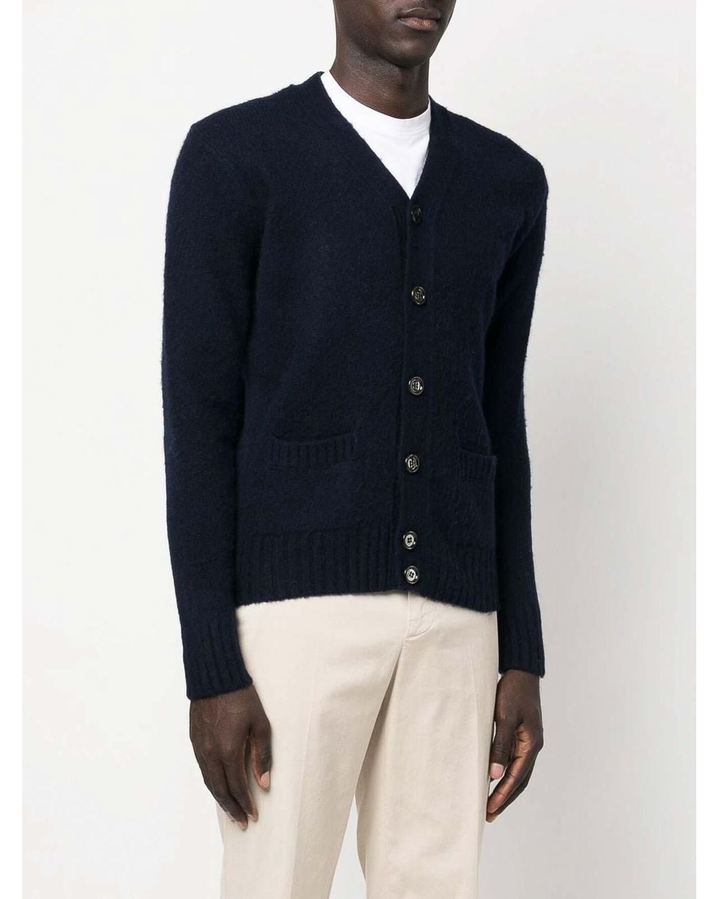 Aspesi Blue Wool Cardigan With Pockets for men